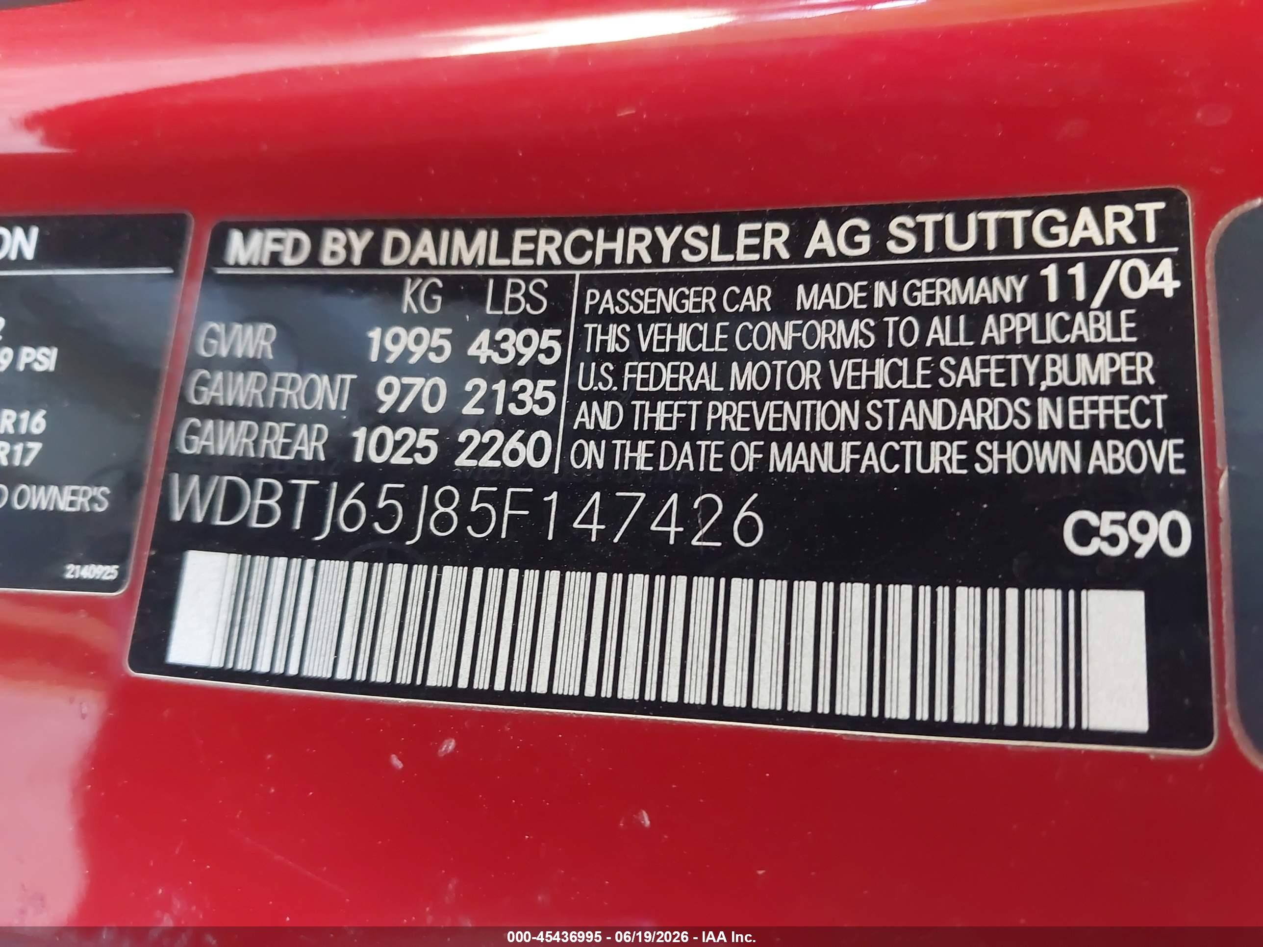 2005 Mercedes-benz Clk 320   Red vin: WDBTJ65J85F147426