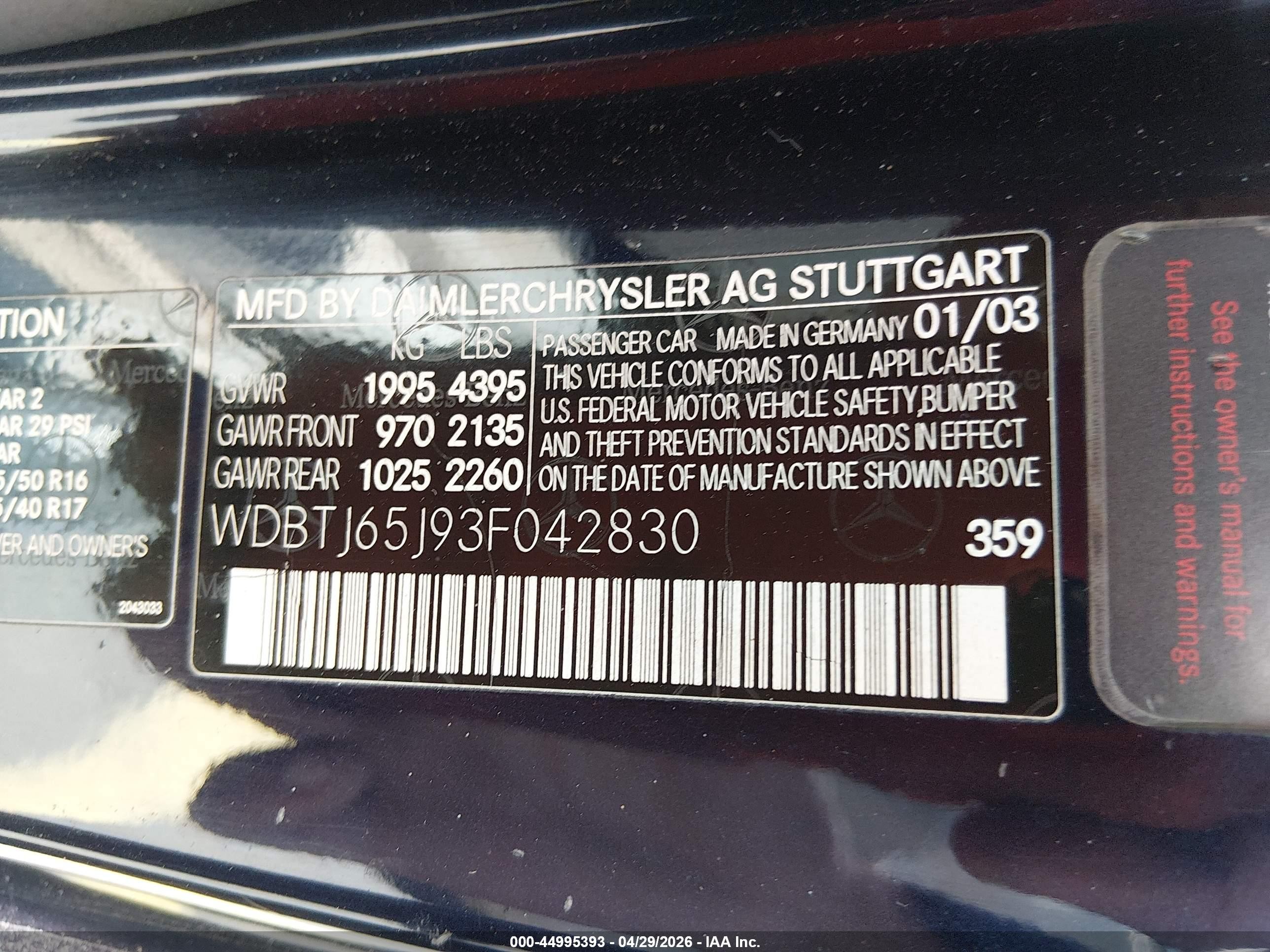 2003 Mercedes-benz Clk 320   Blue vin: WDBTJ65J93F042830