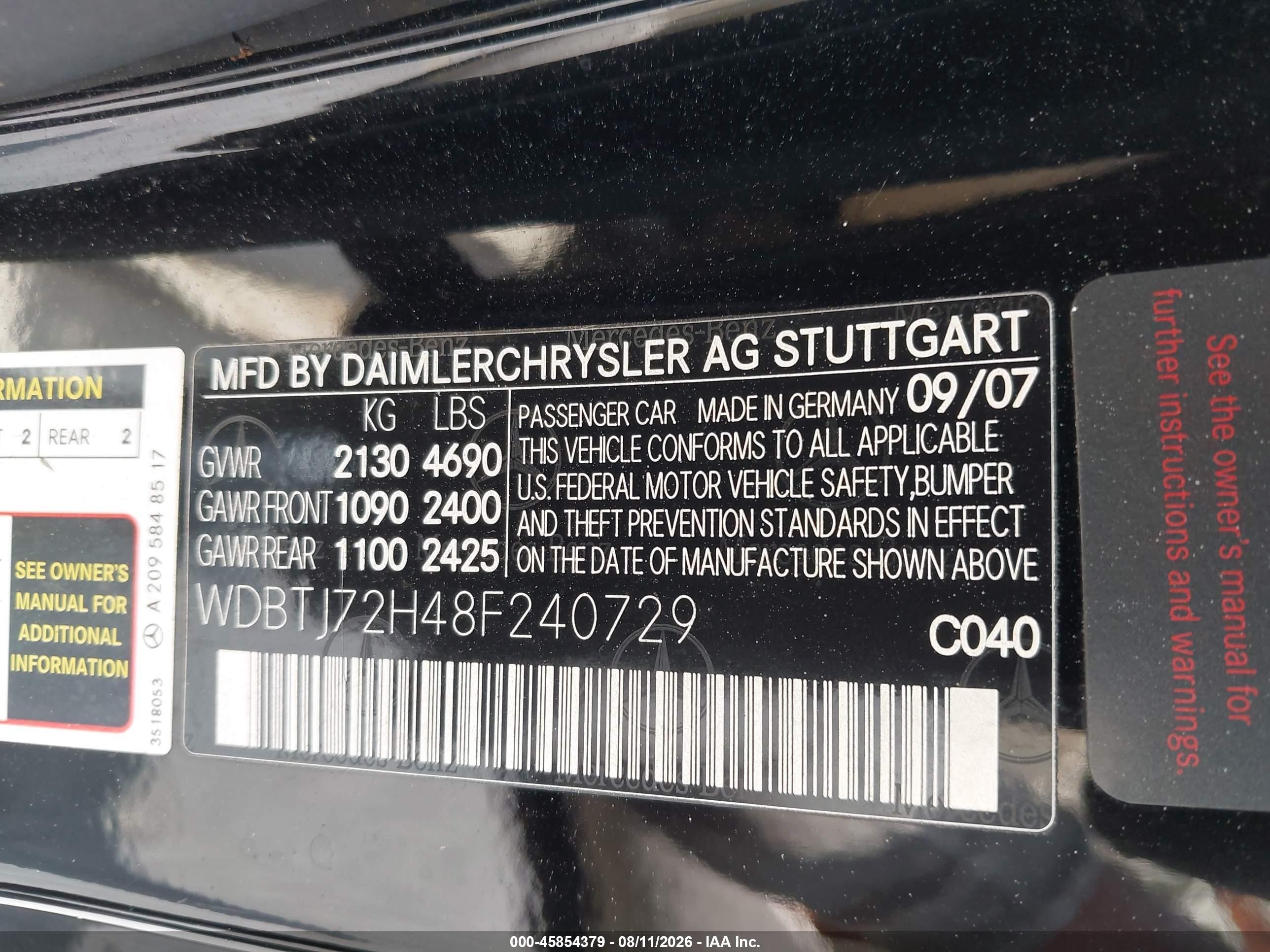 2008 Mercedes-benz Clk 550 Черный vin: WDBTJ72H48F240729