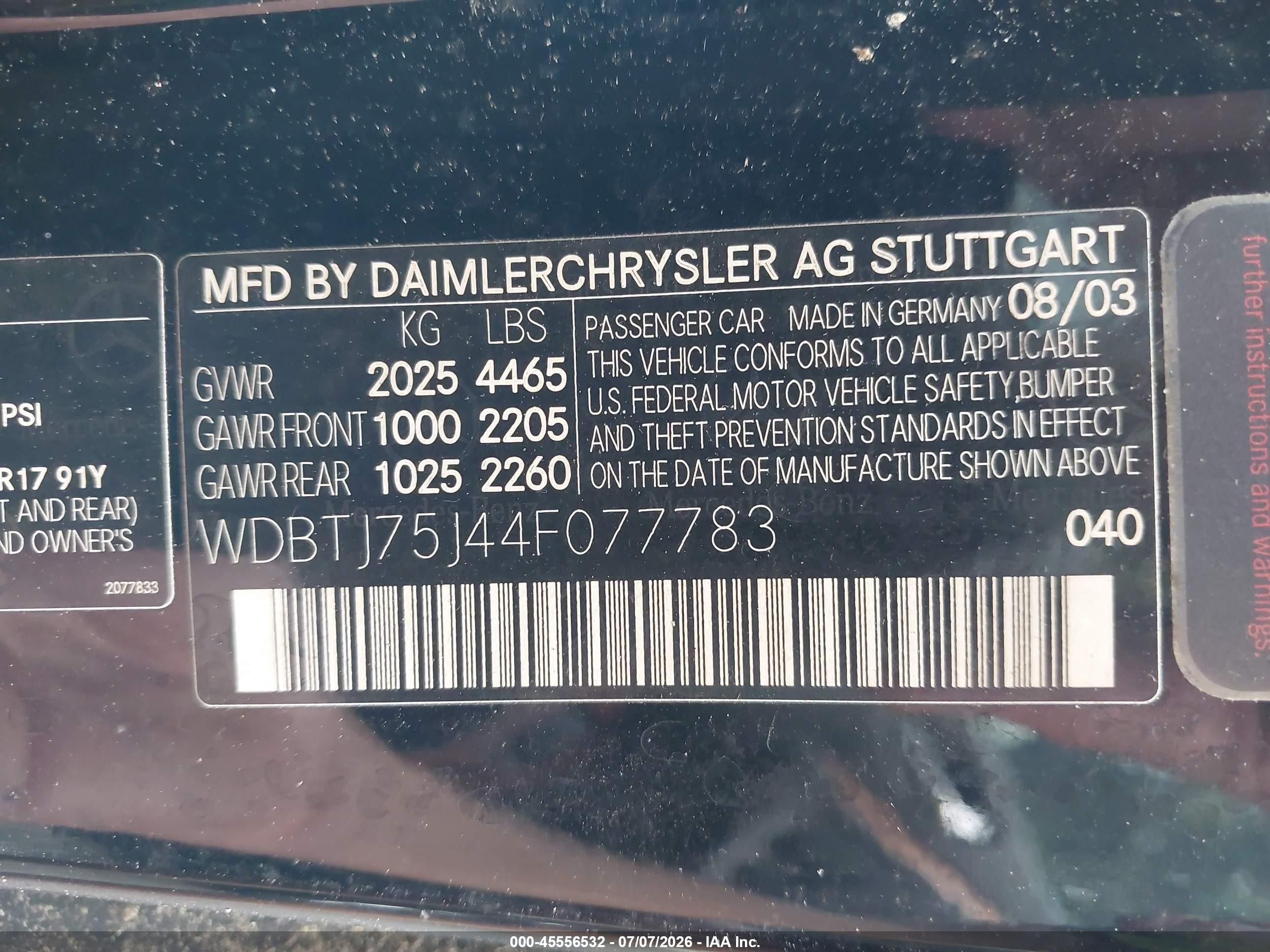 2004 Mercedes-benz Clk 500 Black vin: WDBTJ75J44F077783