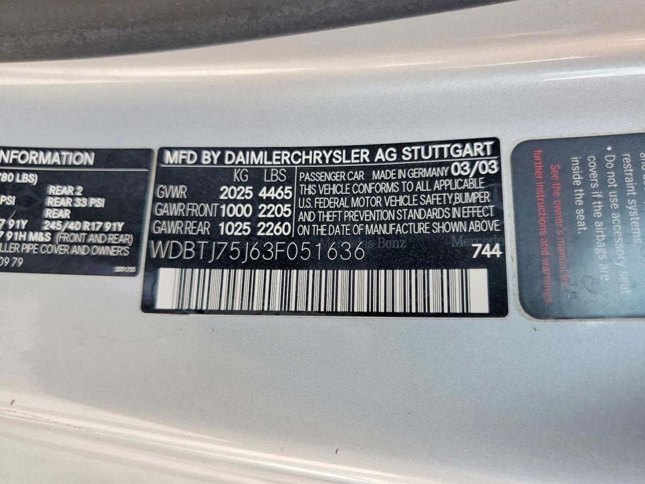 2003 Mercedes-benz Clk 500 Silver vin: WDBTJ75J63F051636