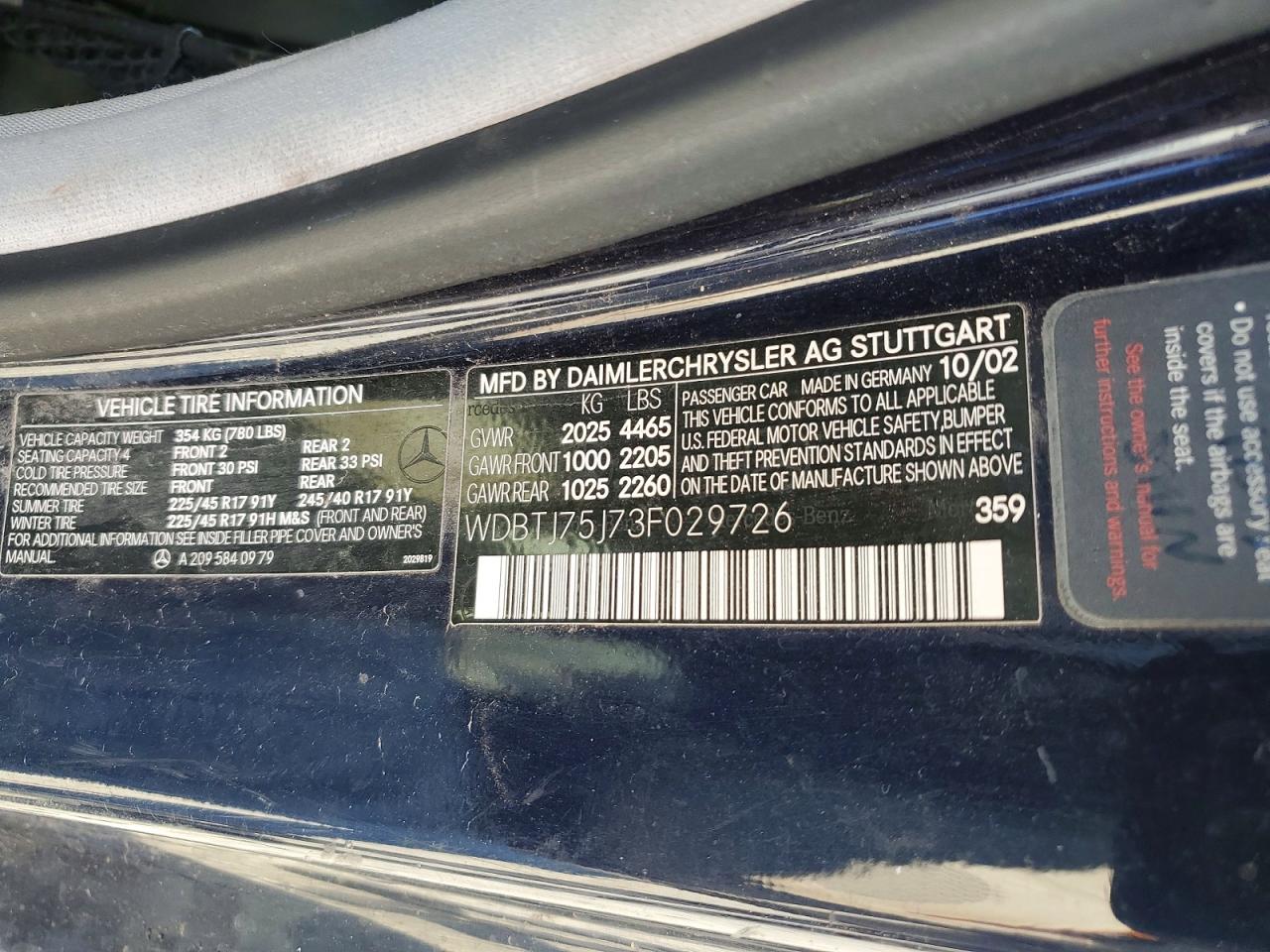 2003 Mercedes-benz Clk 500 Blue vin: WDBTJ75J73F029726