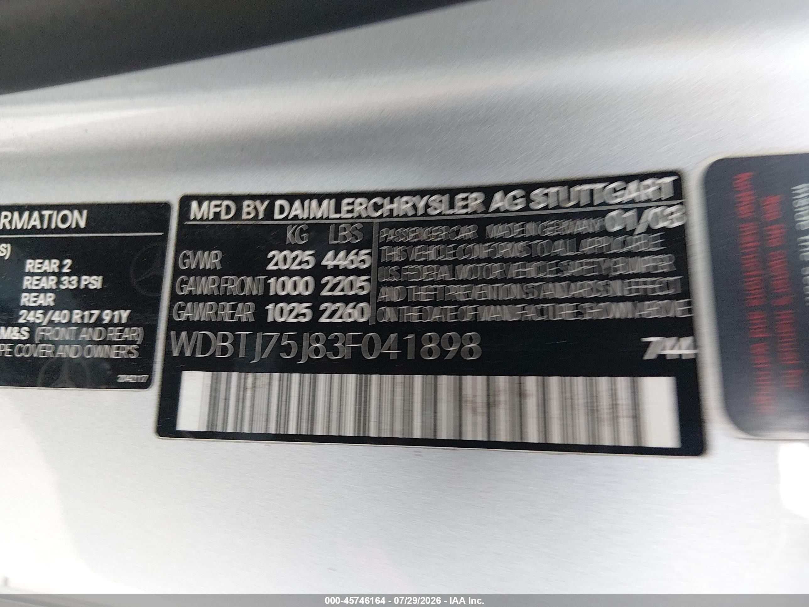 2003 Mercedes-benz Clk 500   Серебряный vin: WDBTJ75J83F041898