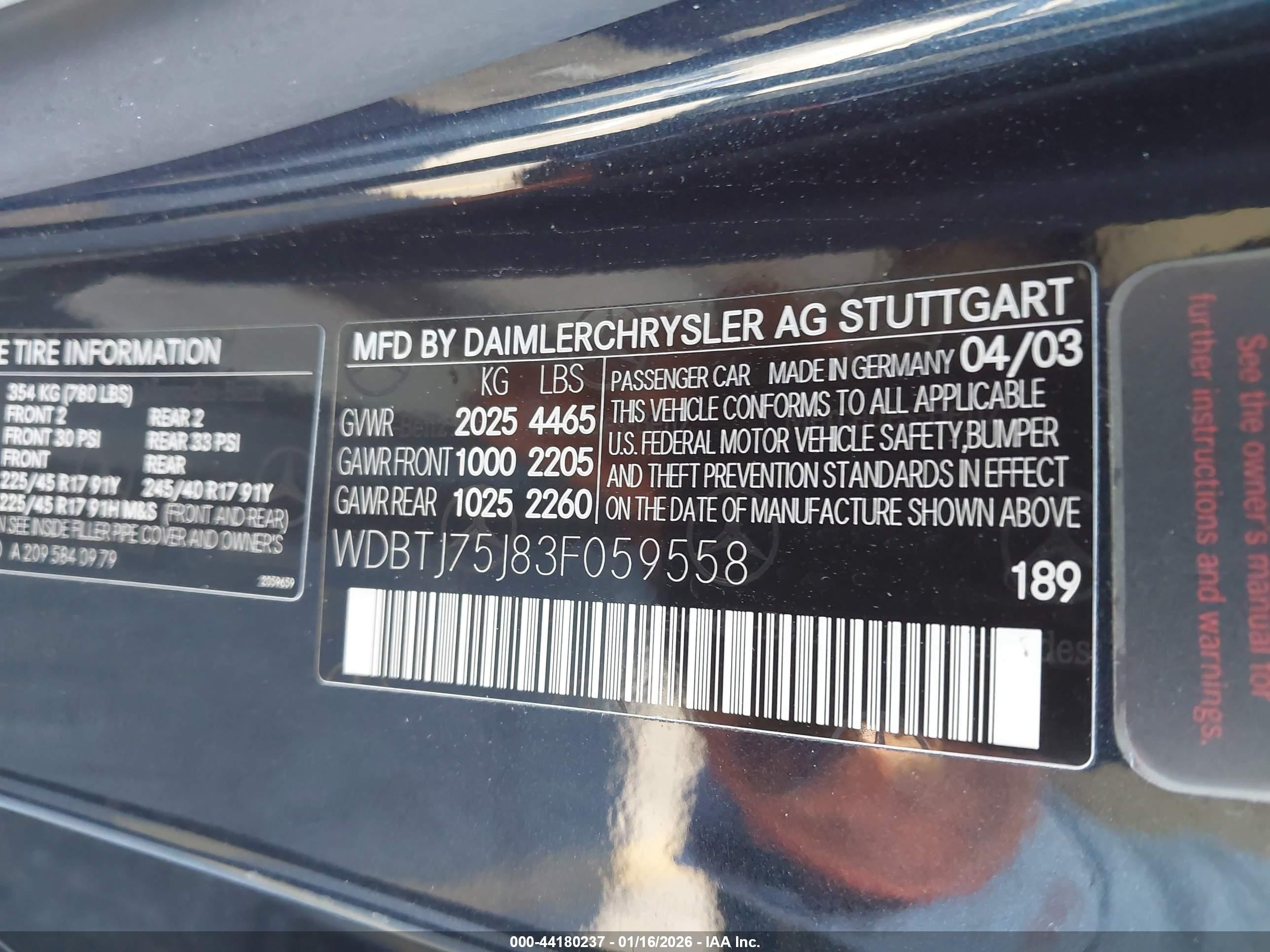 2003 Mercedes-benz Clk 500   Black vin: WDBTJ75J83F059558
