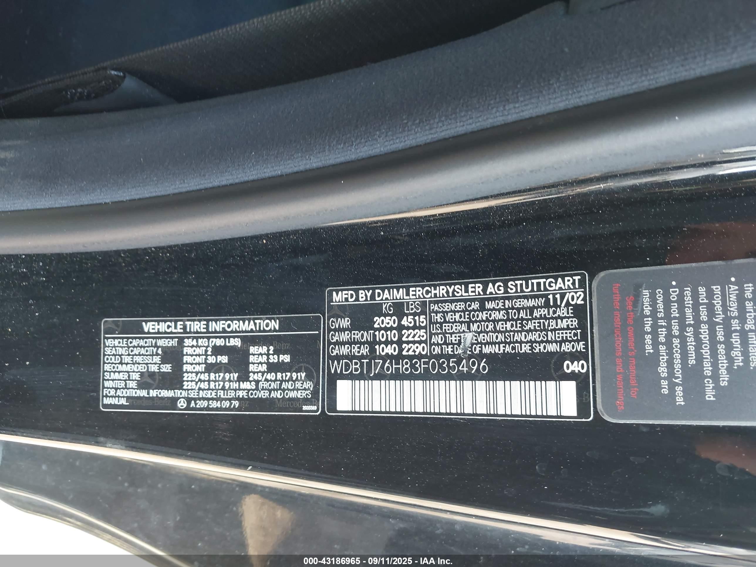 2003 Mercedes-benz Clk 55 Amg   Черный vin: WDBTJ76H83F035496