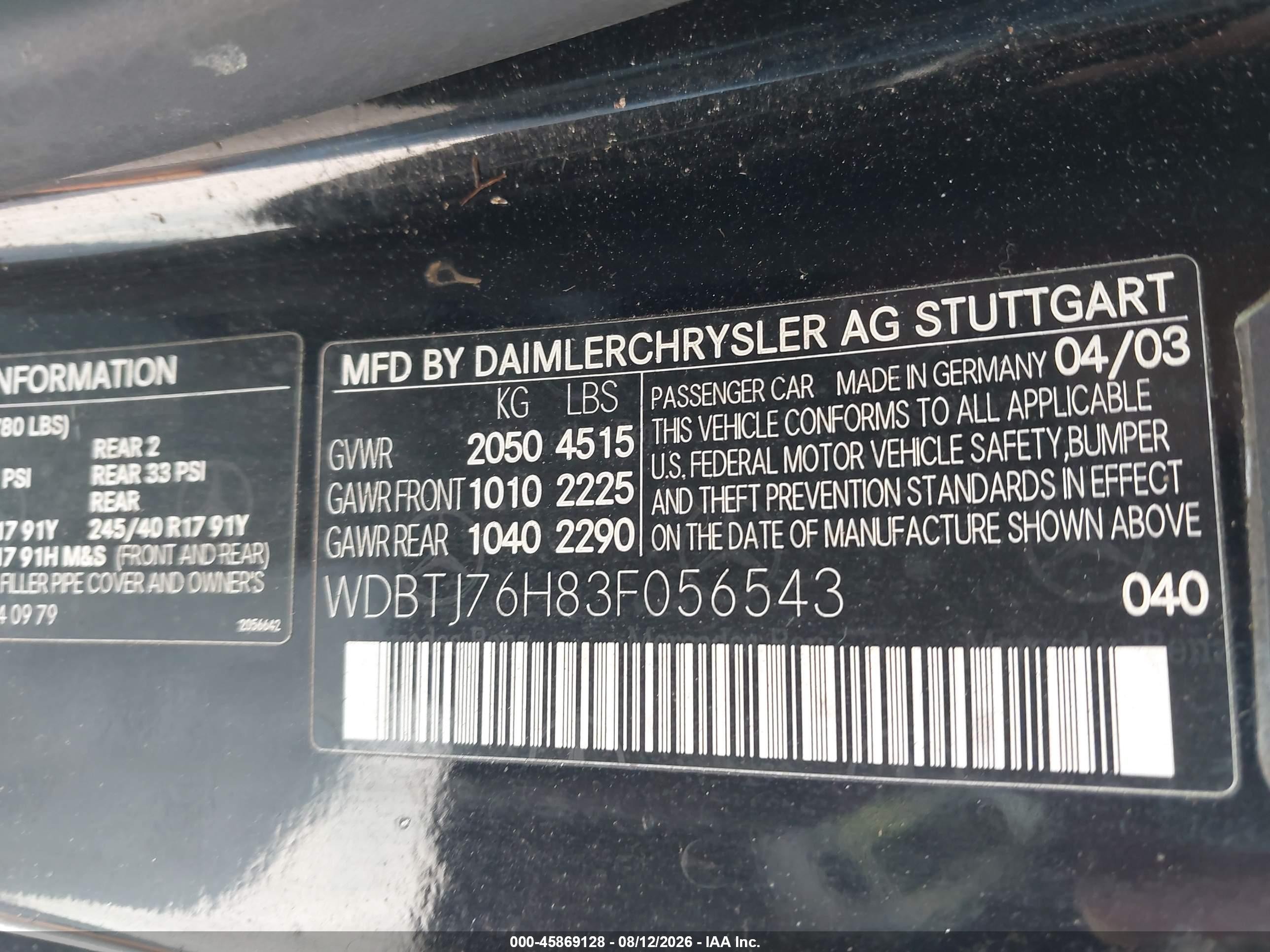 2003 Mercedes-benz Clk 55 Amg   Black vin: WDBTJ76H83F056543