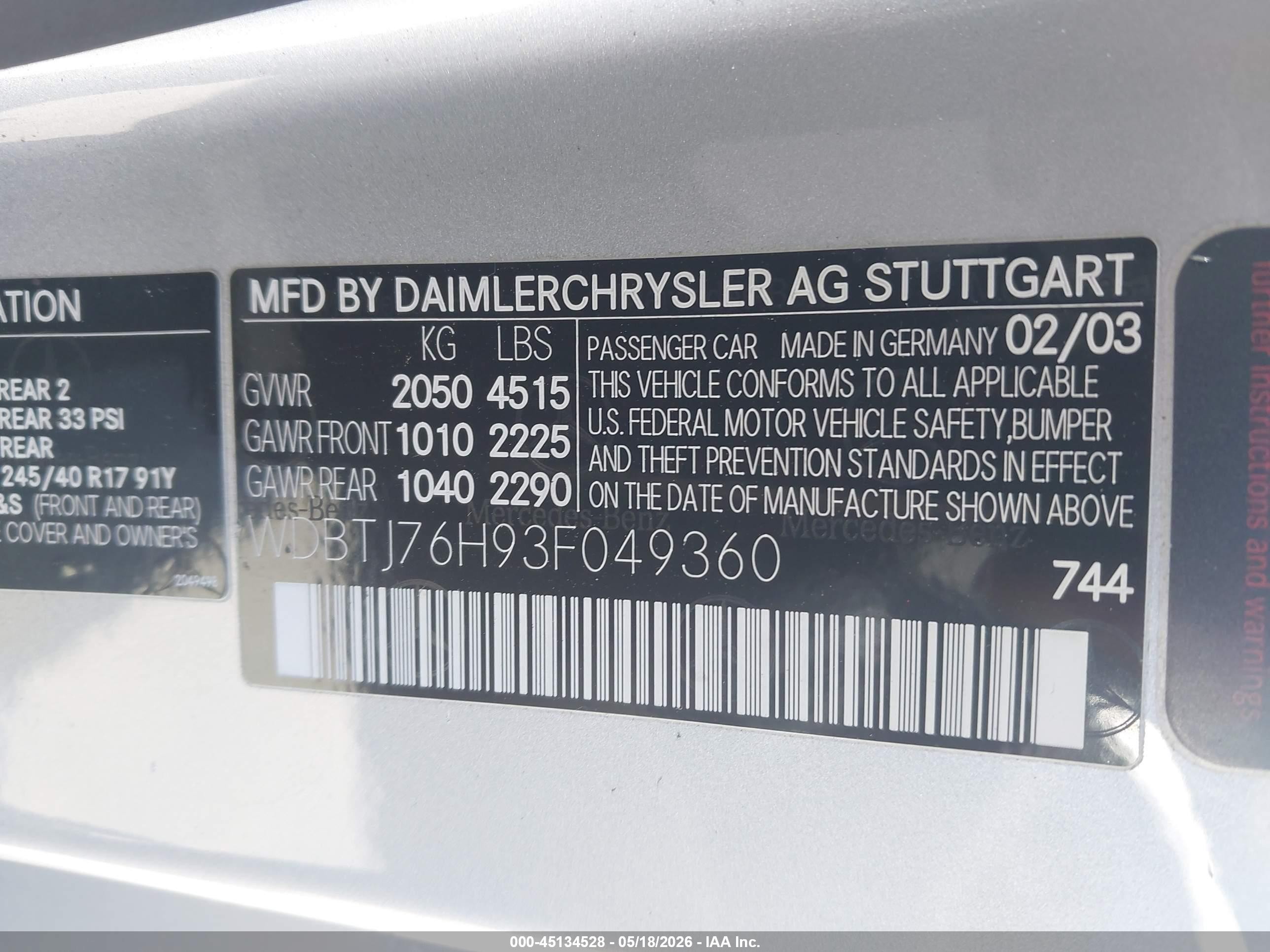 2003 Mercedes-benz Clk 55 Amg   Silver vin: WDBTJ76H93F049360