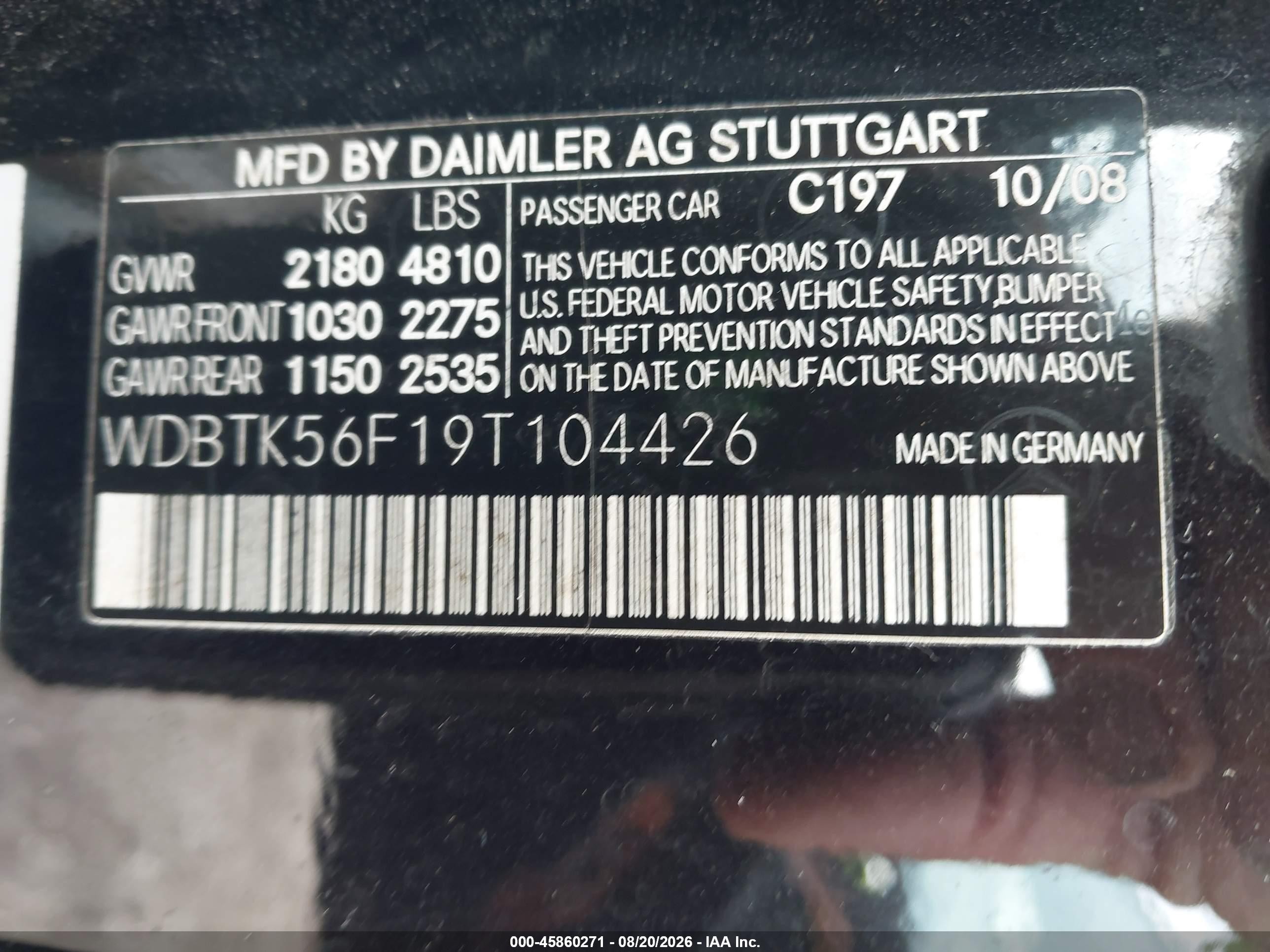 2009 Mercedes-benz Clk 350 Черный vin: WDBTK56F19T104426