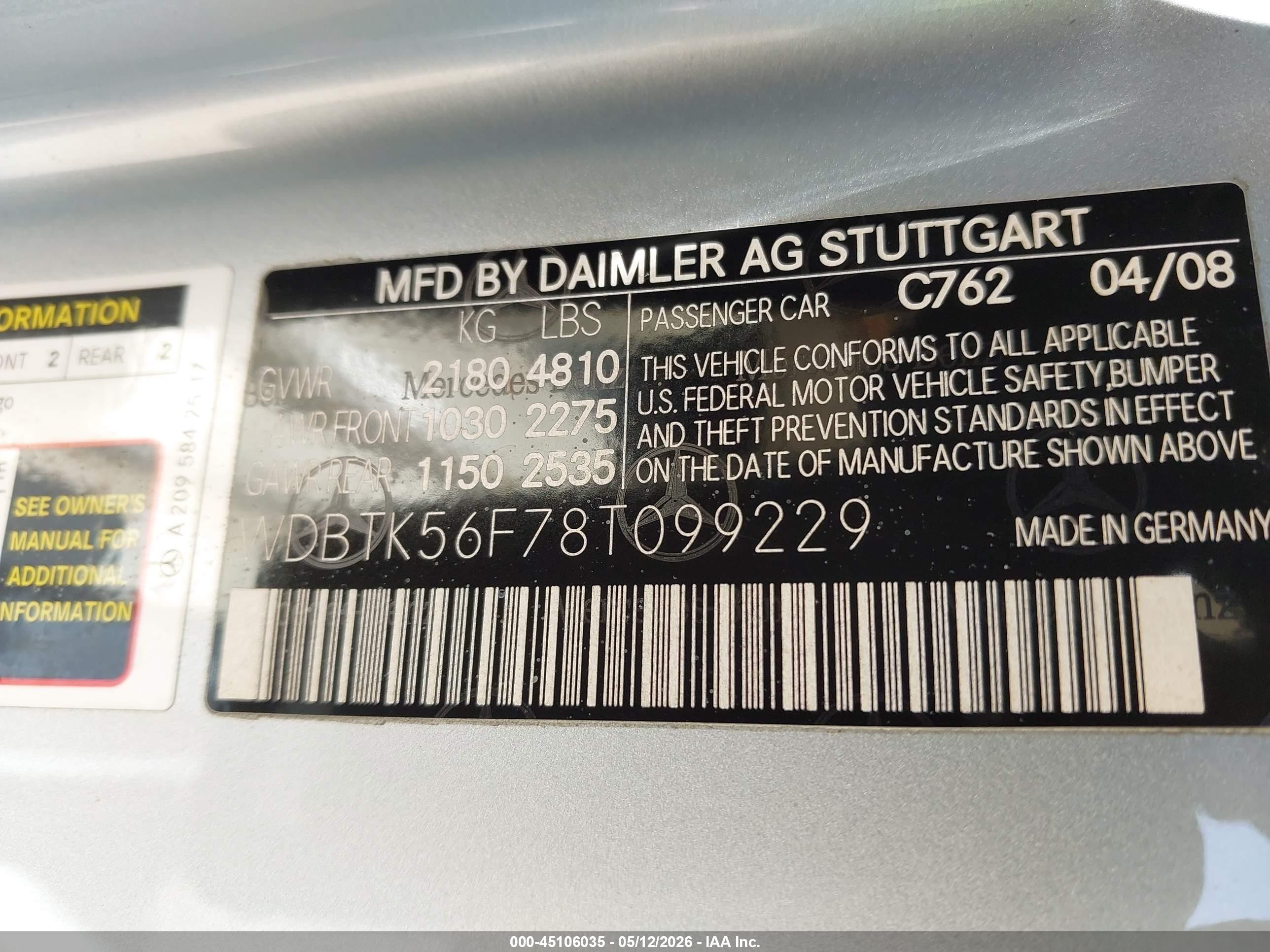 2008 Mercedes-benz Clk 350   Light Blue vin: WDBTK56F78T099229