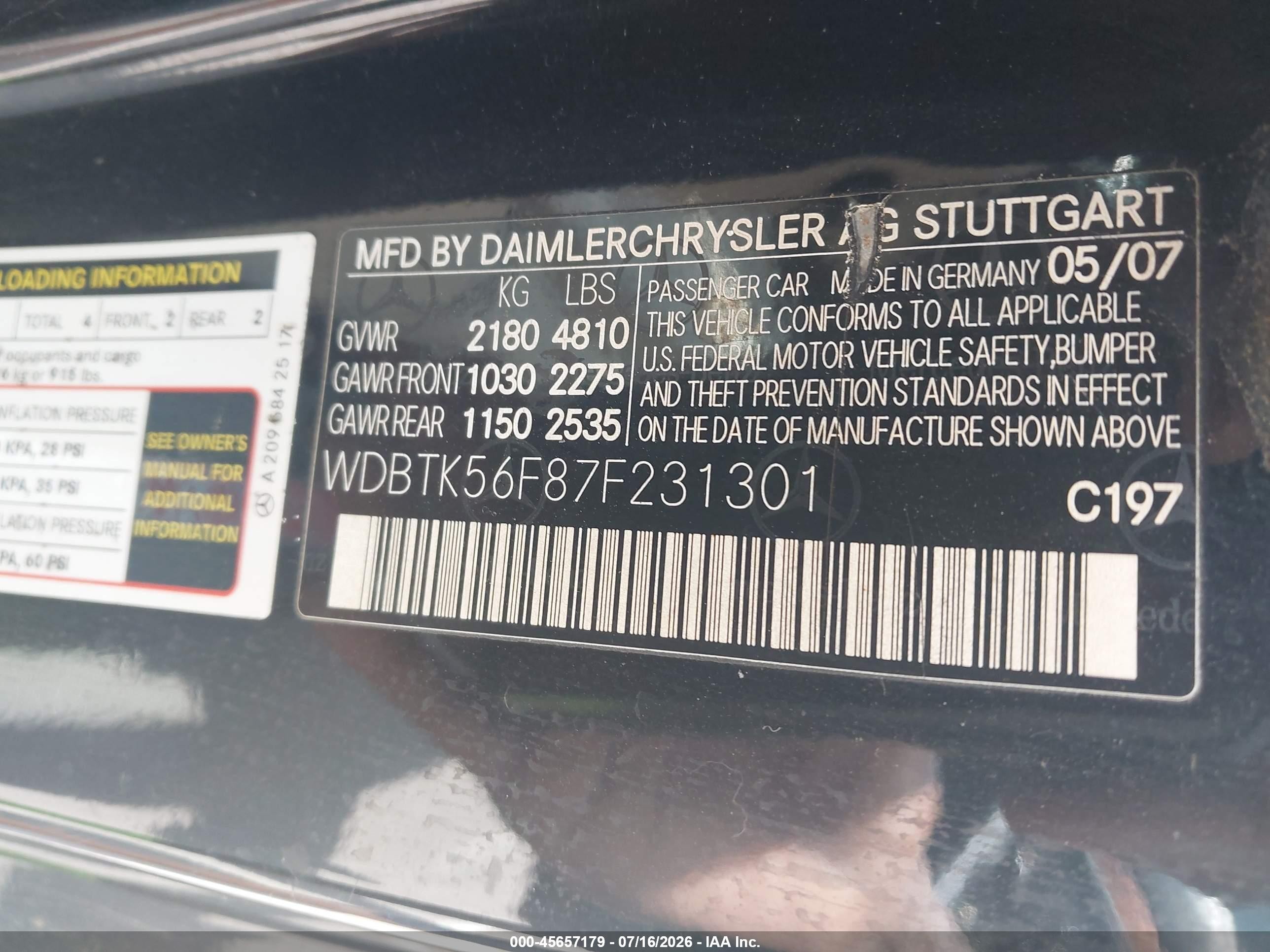 2007 Mercedes-benz Clk 350   Black vin: WDBTK56F87F231301