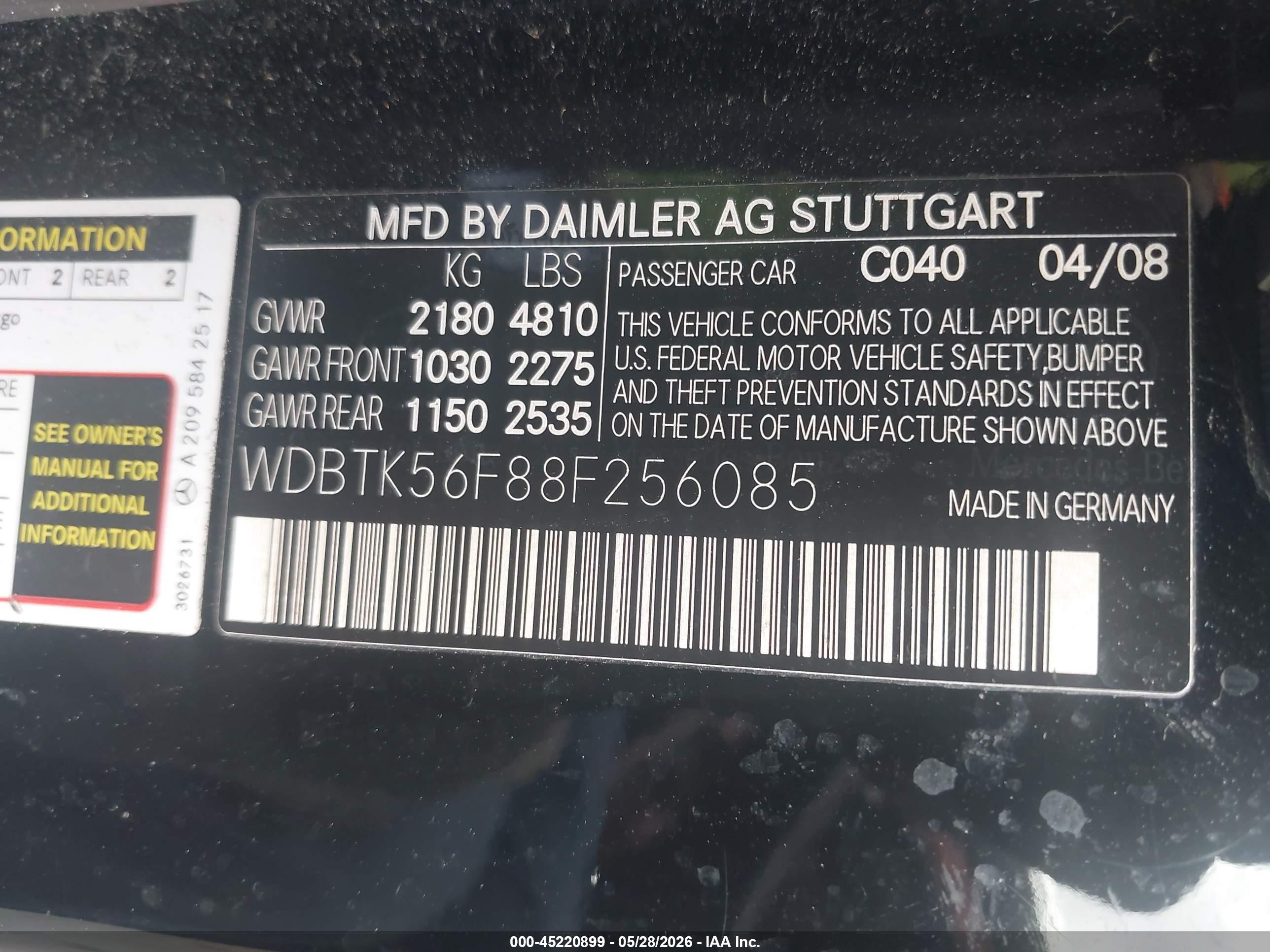 2008 Mercedes-benz Clk 350   Black vin: WDBTK56F88F256085