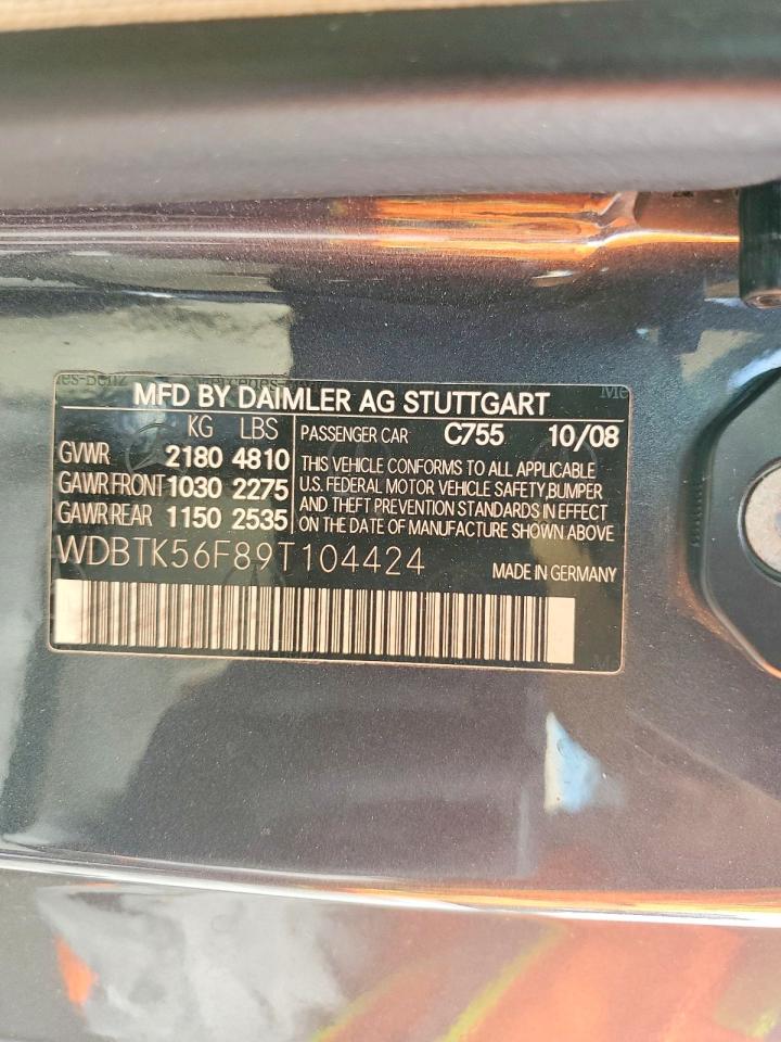 2009 Mercedes-benz Clk 350 Угольный vin: WDBTK56F89T104424