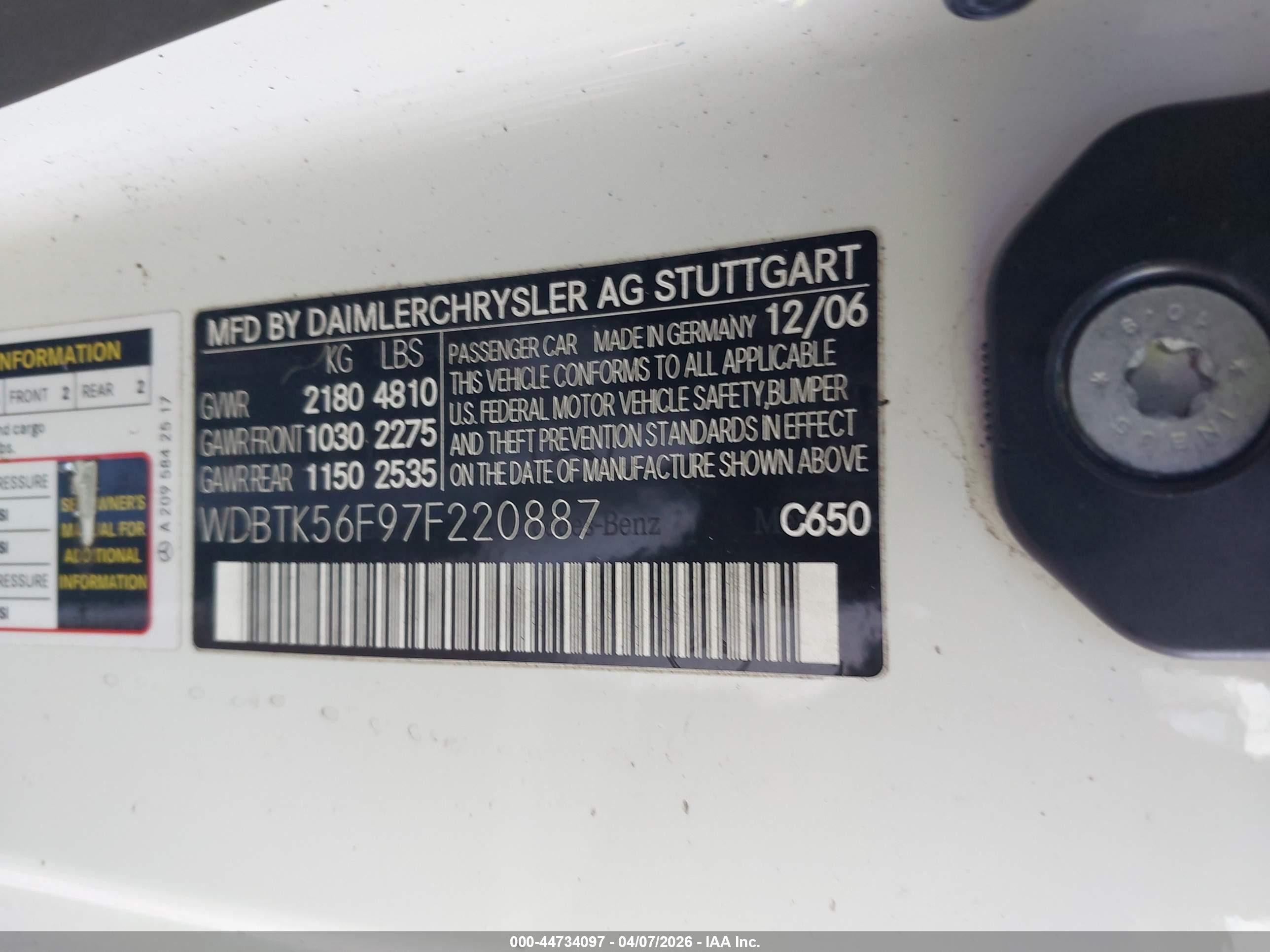 2007 Mercedes-benz Clk 350   White vin: WDBTK56F97F220887