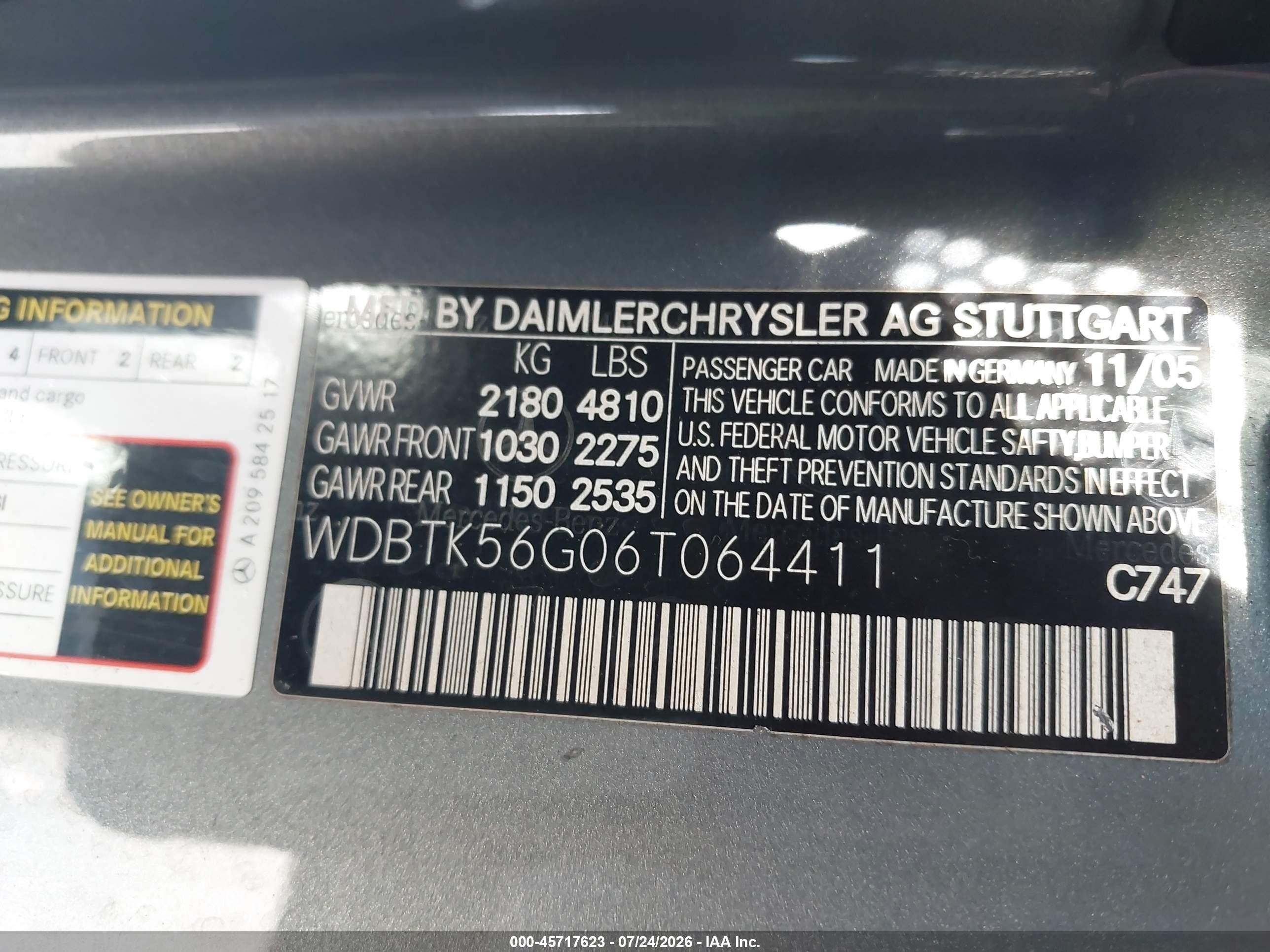 2006 Mercedes-benz Clk 350 Light Blue vin: WDBTK56G06T064411