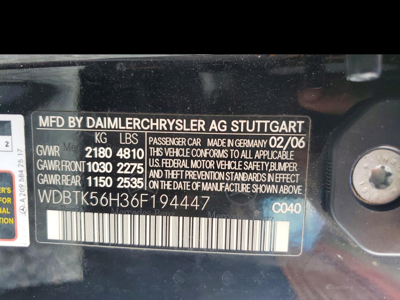 2006 Mercedes-benz Clk 350 Black vin: WDBTK56H36F194447