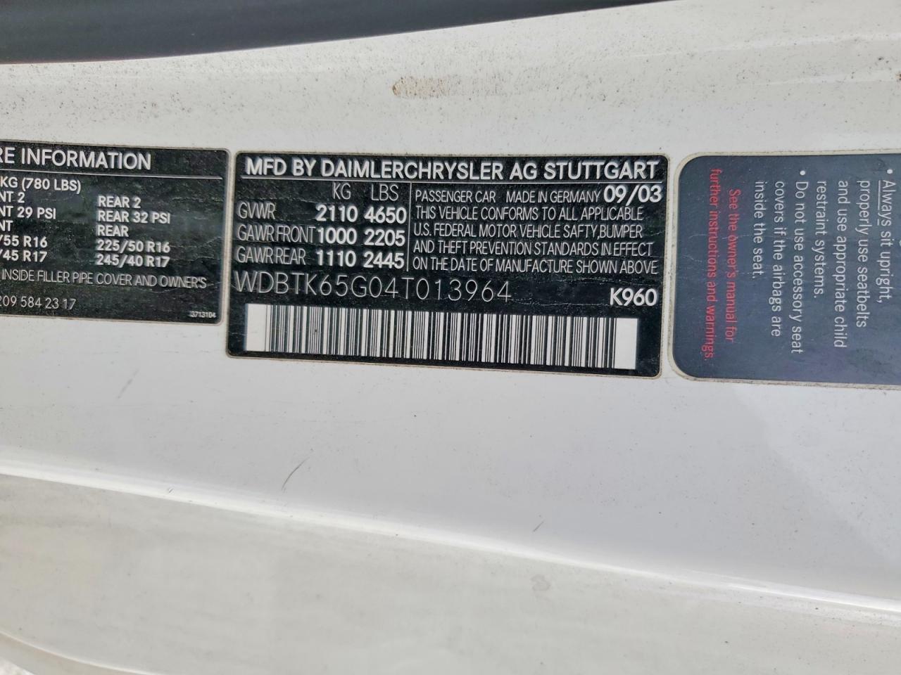 2004 Mercedes-benz Clk 320 White vin: WDBTK65G04T013964