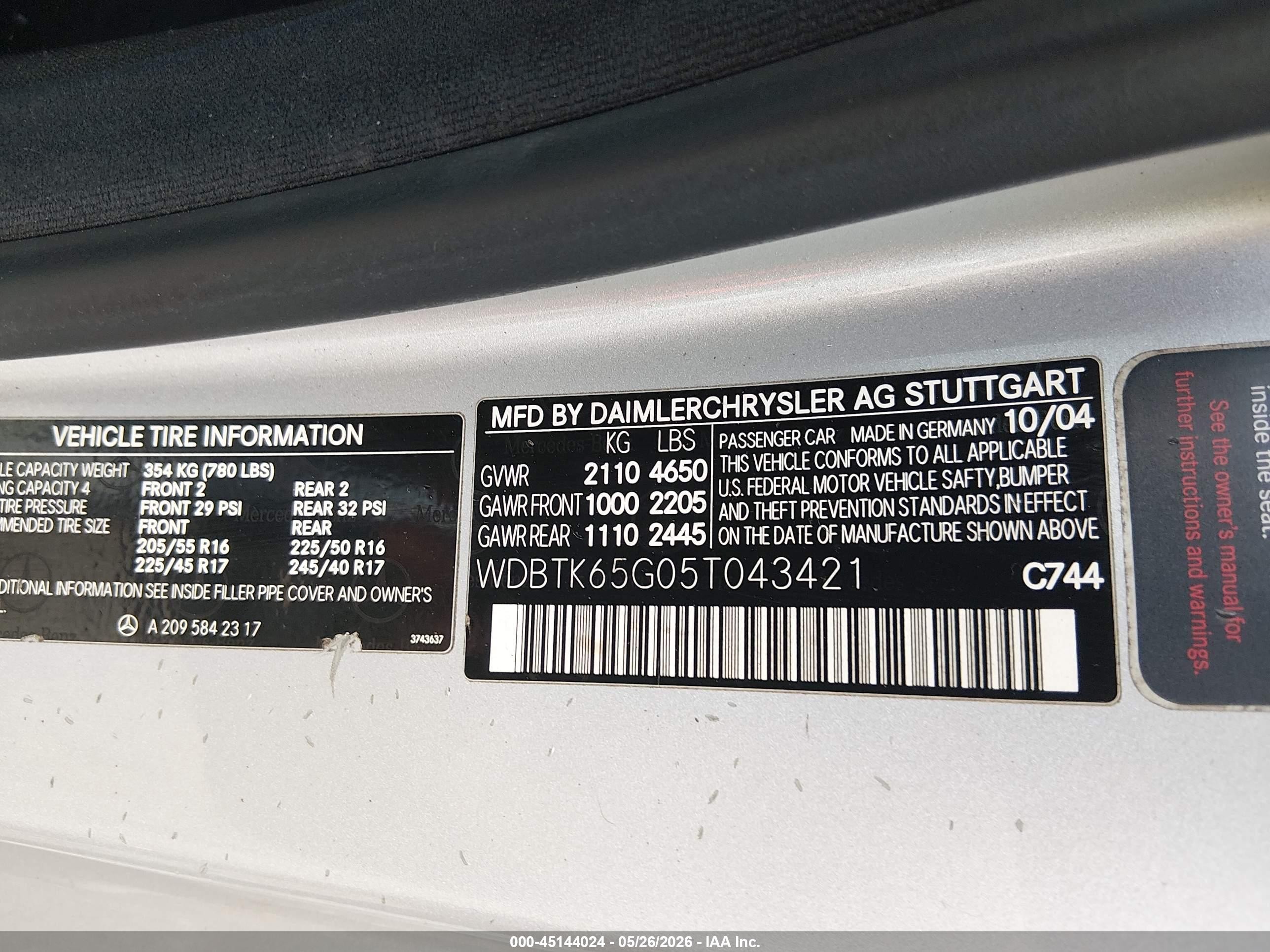 2005 Mercedes-benz Clk 320   Серебряный vin: WDBTK65G05T043421
