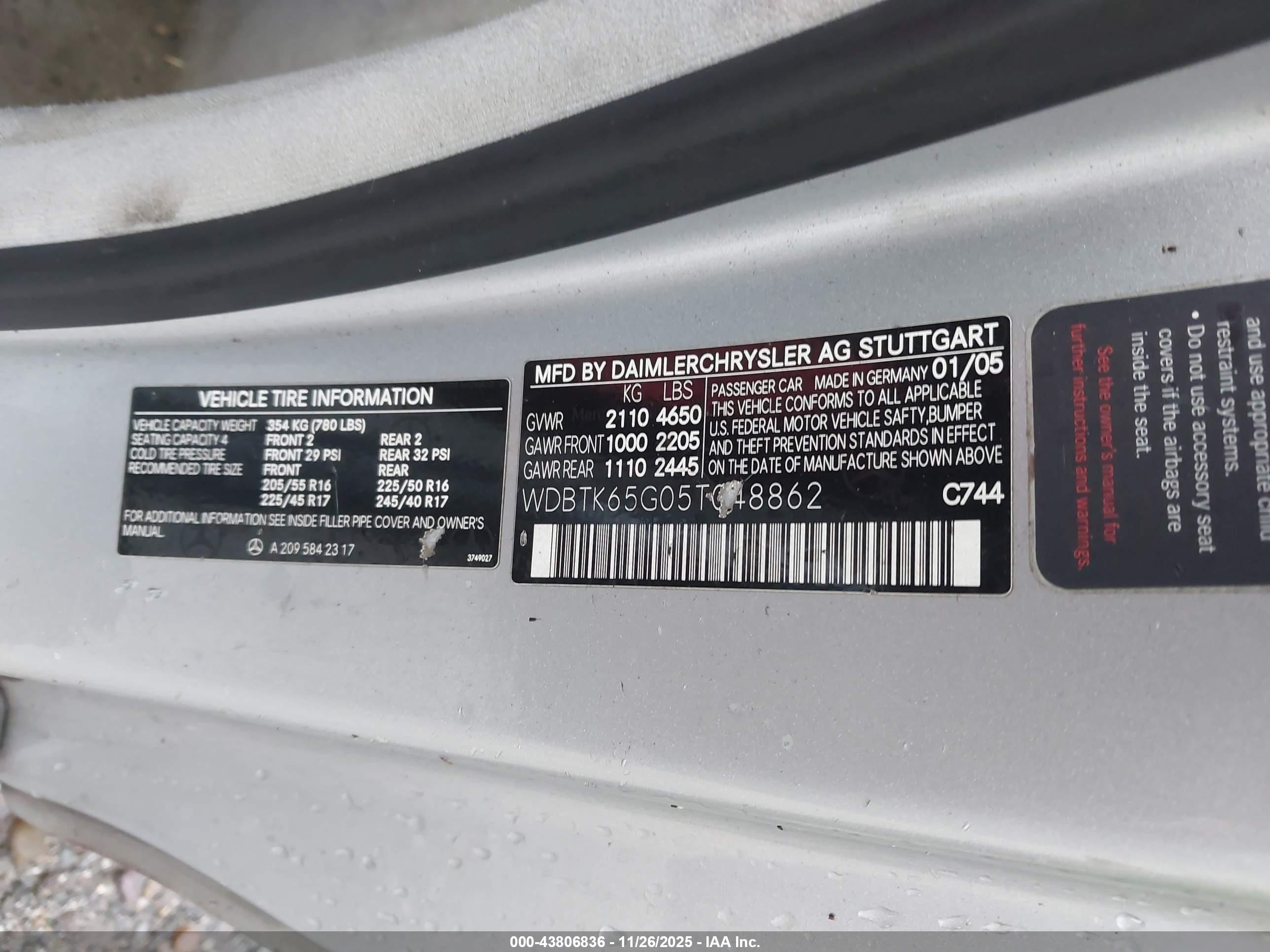 2005 Mercedes-benz Clk 320   Серый vin: WDBTK65G05T048862