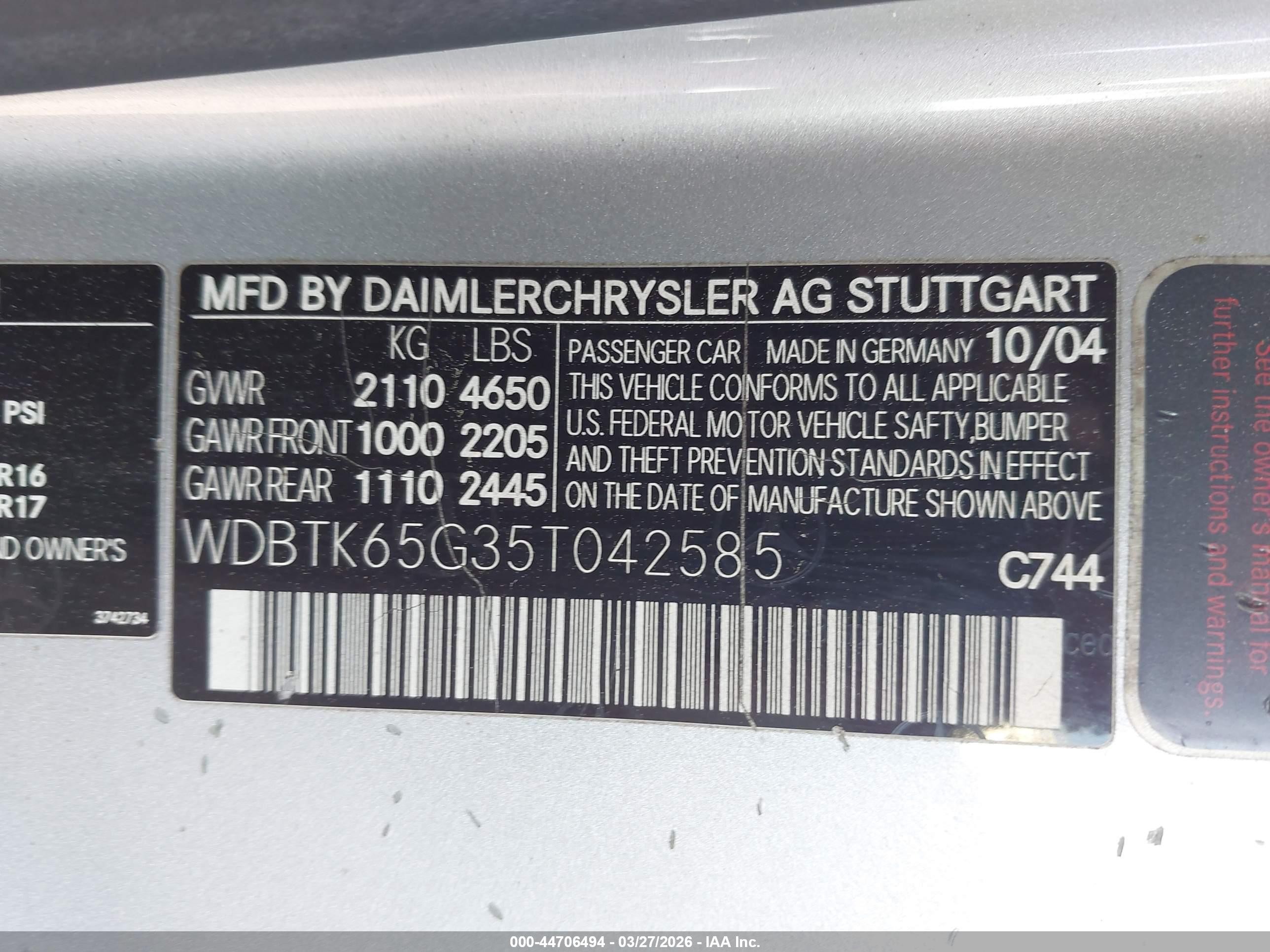 2005 Mercedes-benz Clk 320   Silver vin: WDBTK65G35T042585