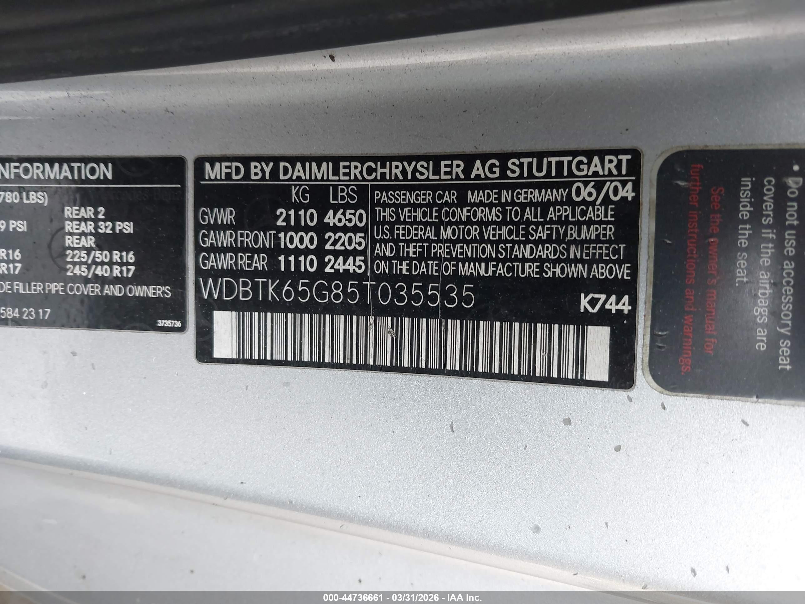 2005 Mercedes-benz Clk 320   Silver vin: WDBTK65G85T035535