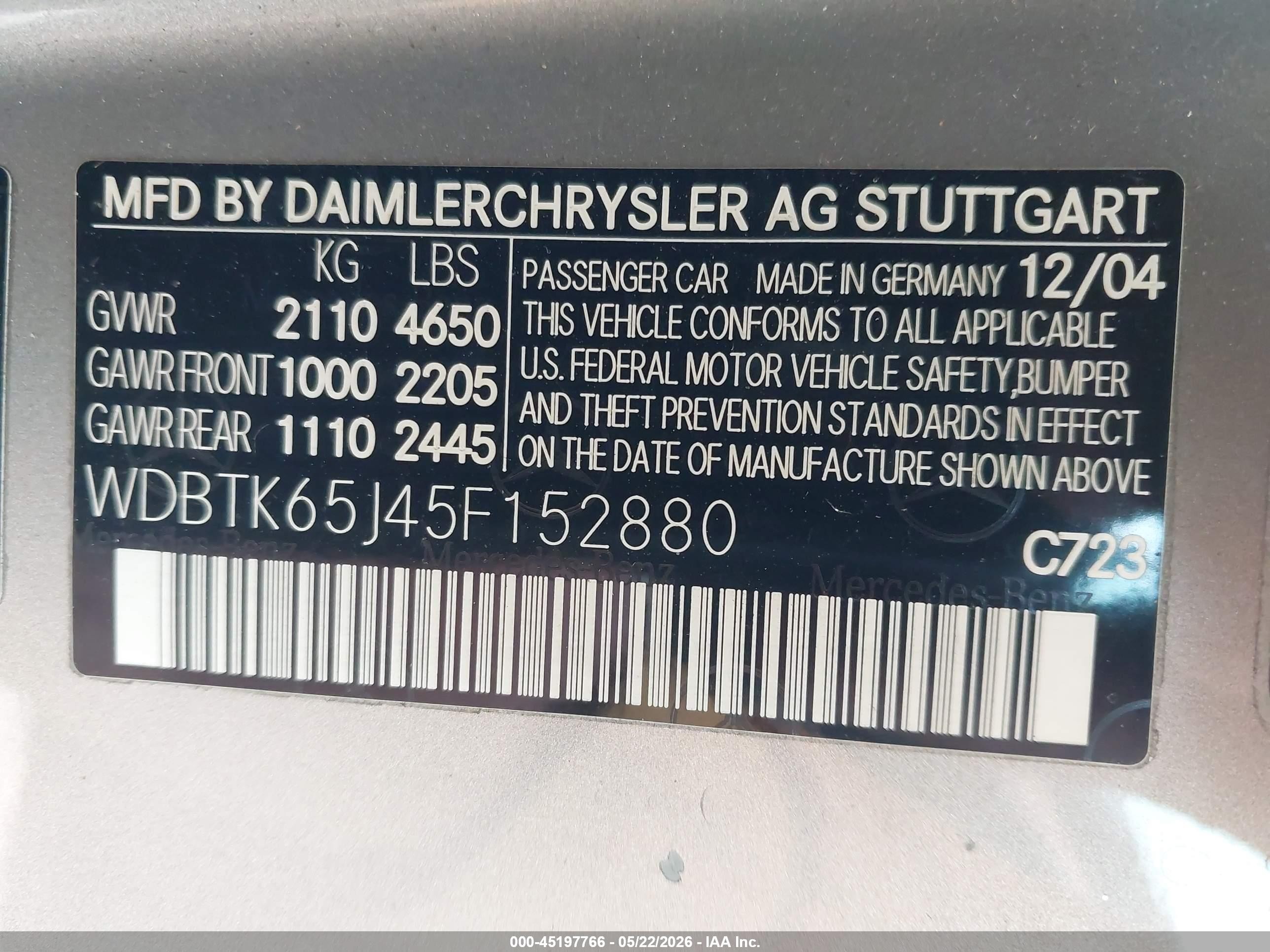 2005 Mercedes-benz Clk 320   Серебряный vin: WDBTK65J45F152880