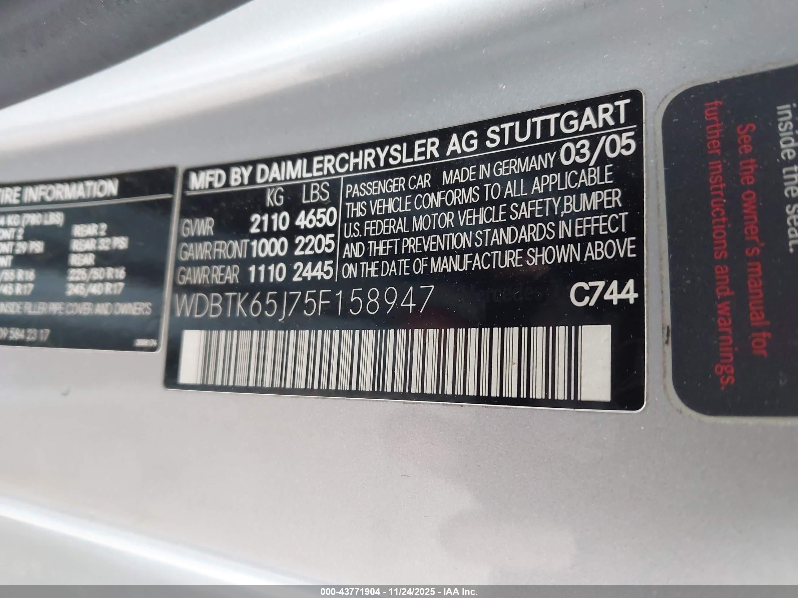 2005 Mercedes-benz Clk 320   Gray vin: WDBTK65J75F158947
