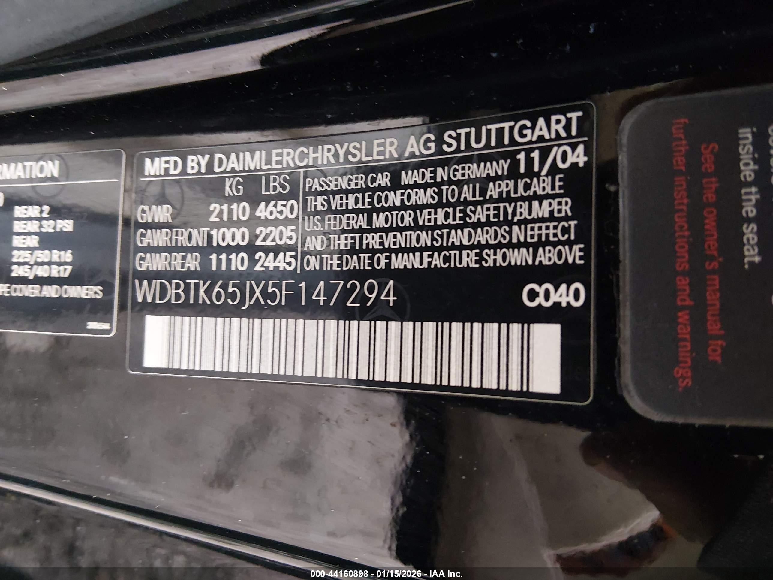 2005 Mercedes-benz Clk 320   Black vin: WDBTK65JX5F147294