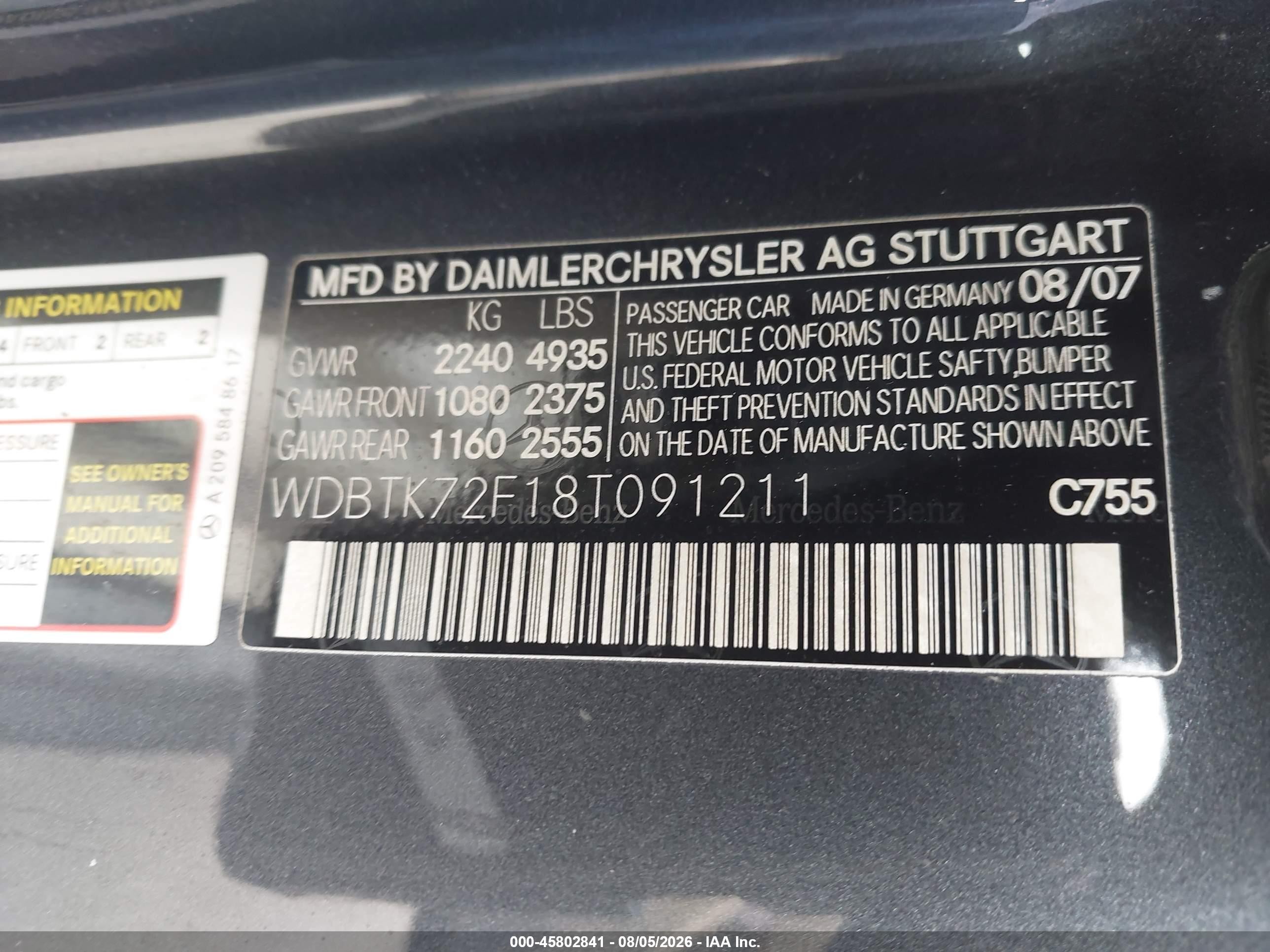 2008 Mercedes-benz Clk 550   Серый vin: WDBTK72F18T091211