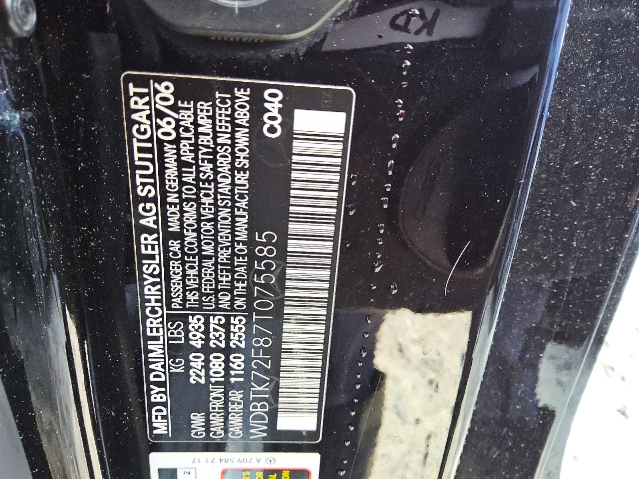 2007 Mercedes-benz Clk 550 Black vin: WDBTK72F87T075585
