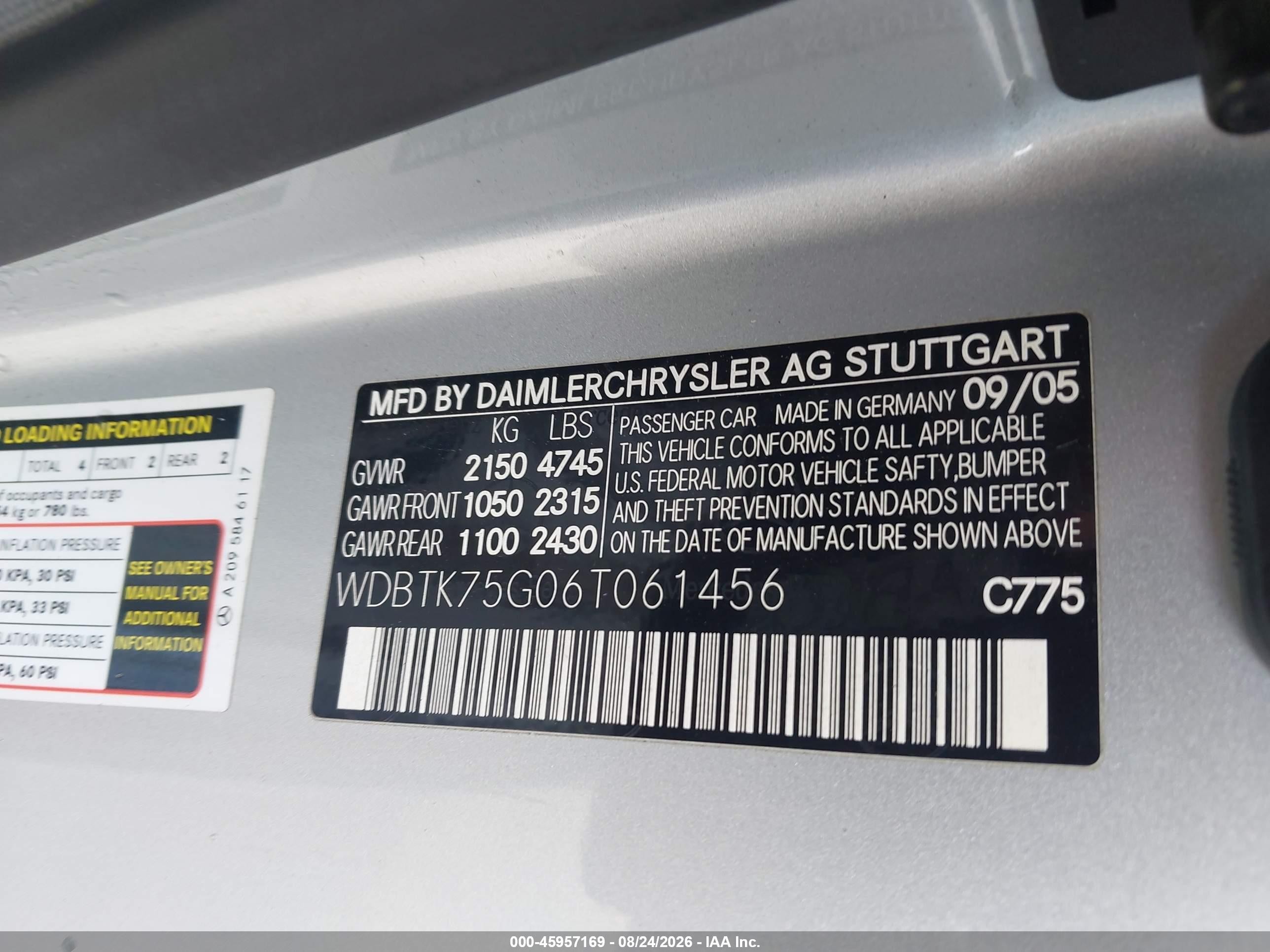 2006 Mercedes-benz Clk 500   Silver vin: WDBTK75G06T061456