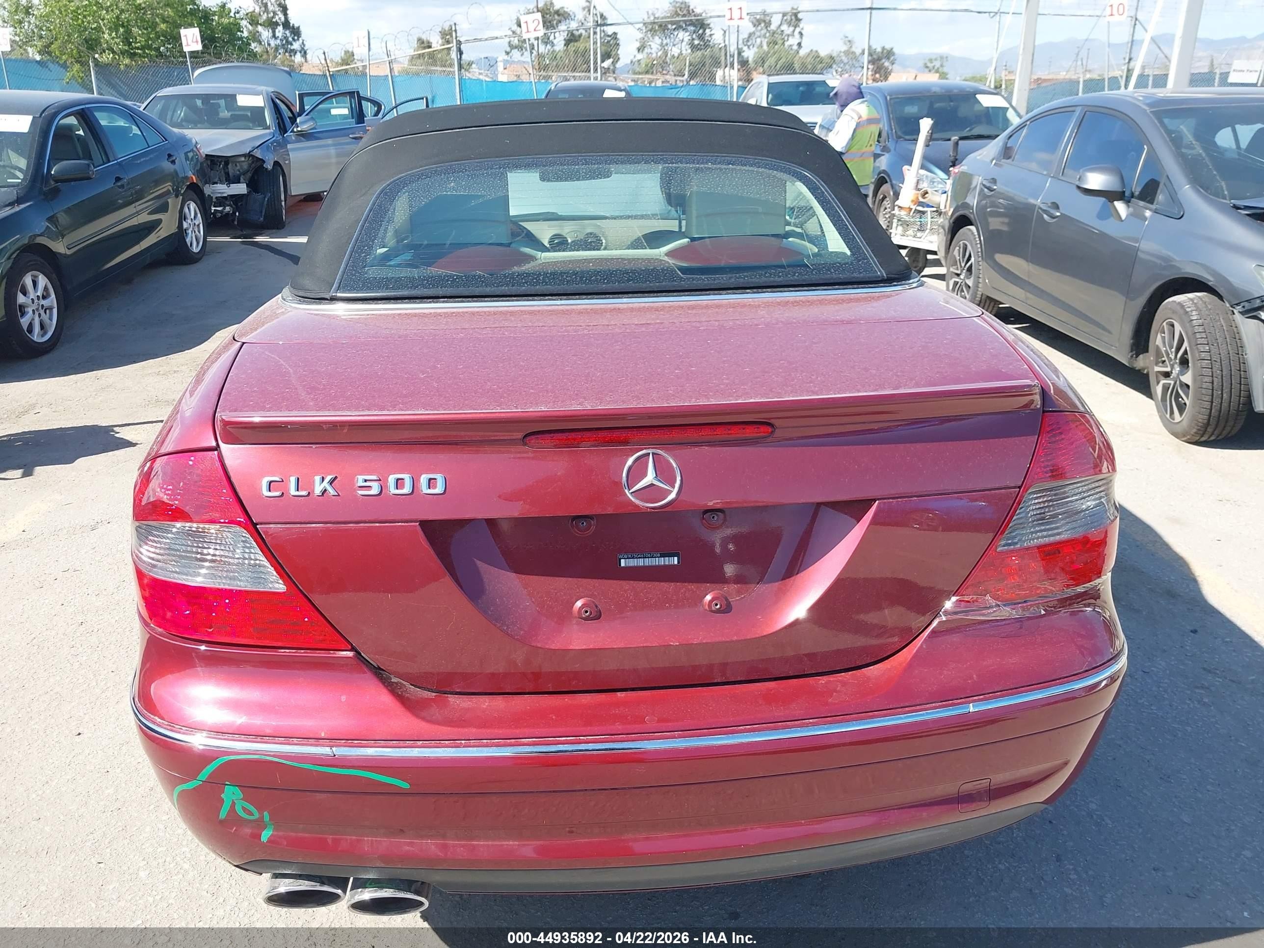 2006 Mercedes-benz Clk 500 Red vin: WDBTK75G46T067308