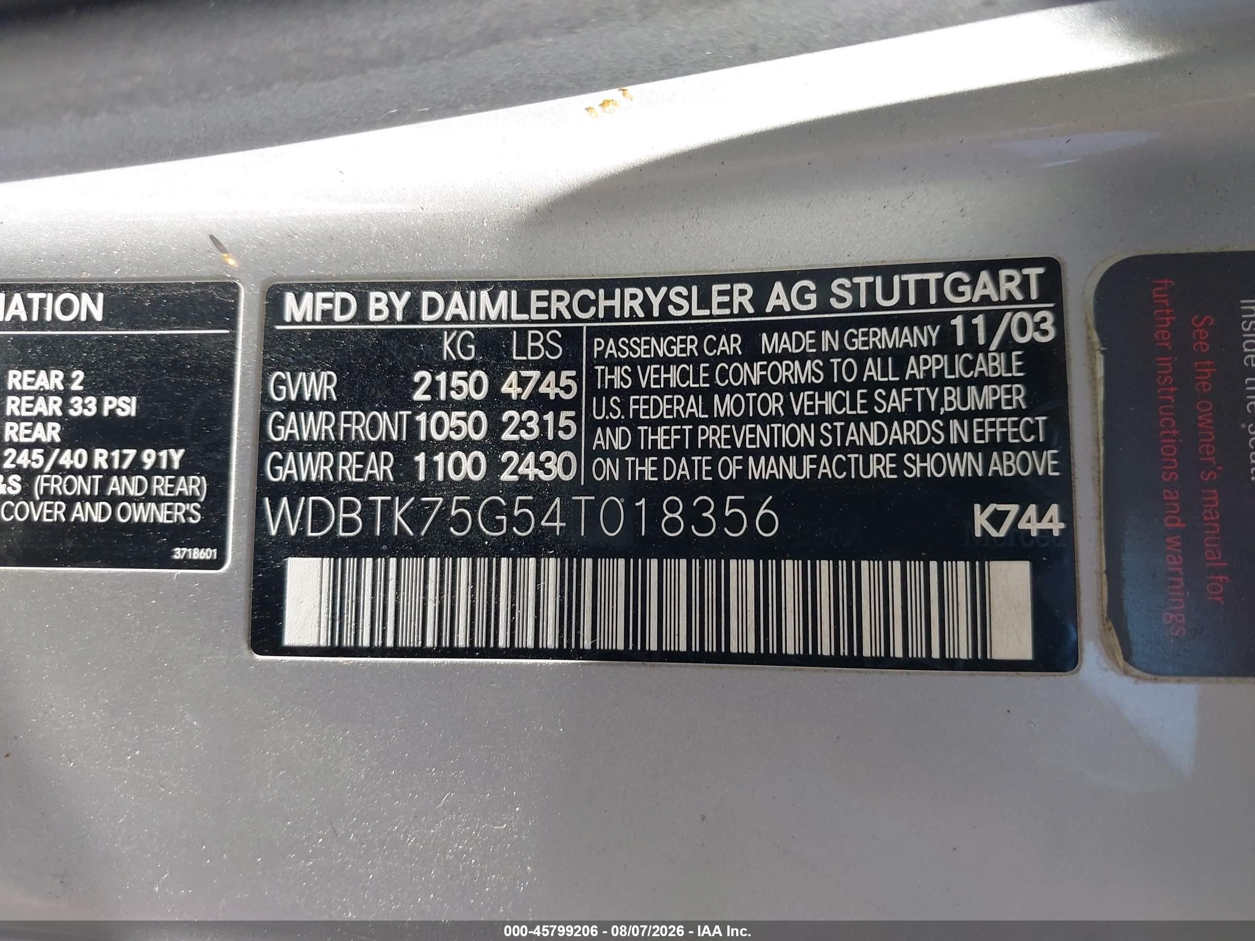 2004 Mercedes-benz Clk 500   Silver vin: WDBTK75G54T018356