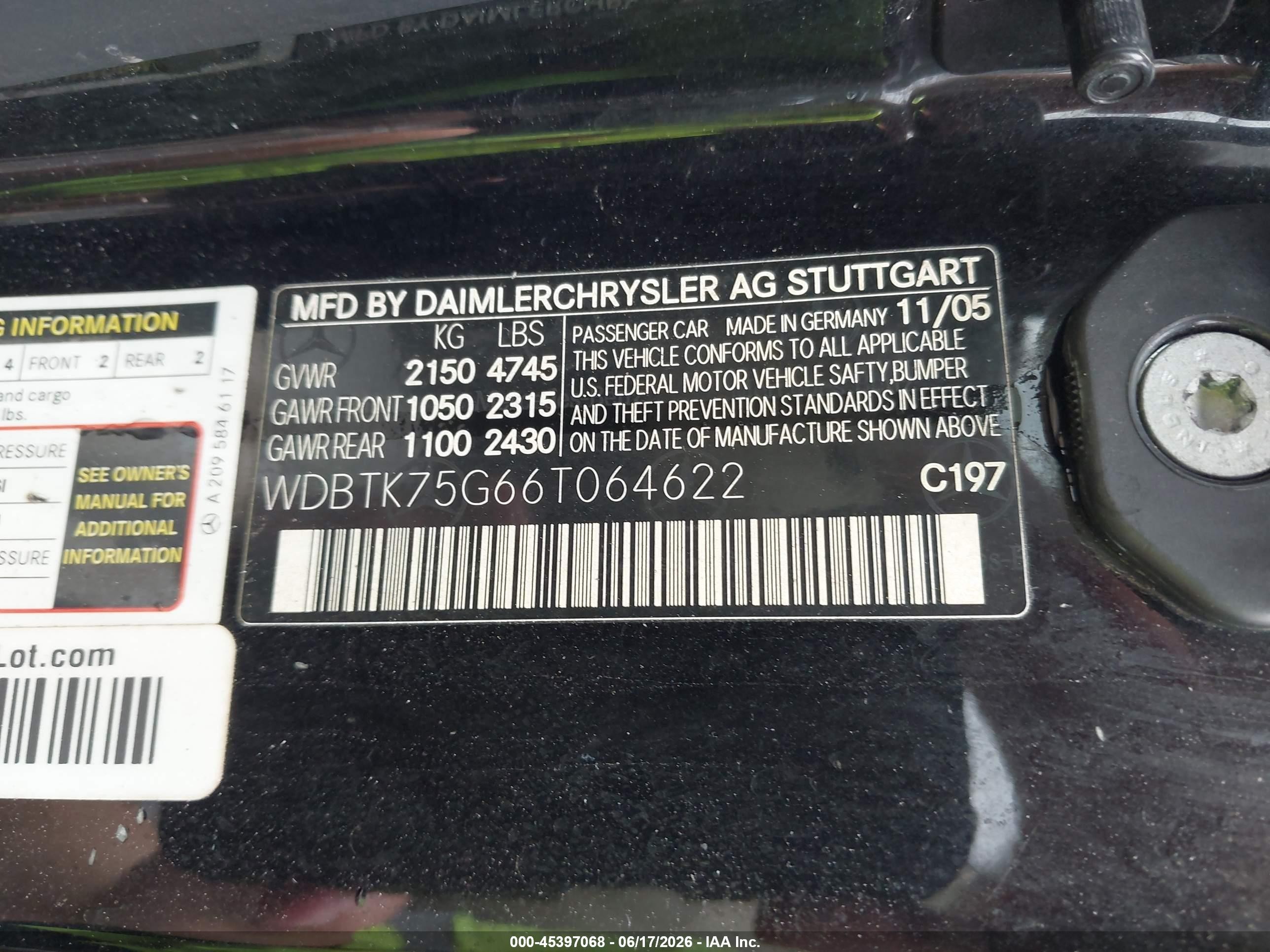 2006 Mercedes-benz Clk 500   Black vin: WDBTK75G66T064622