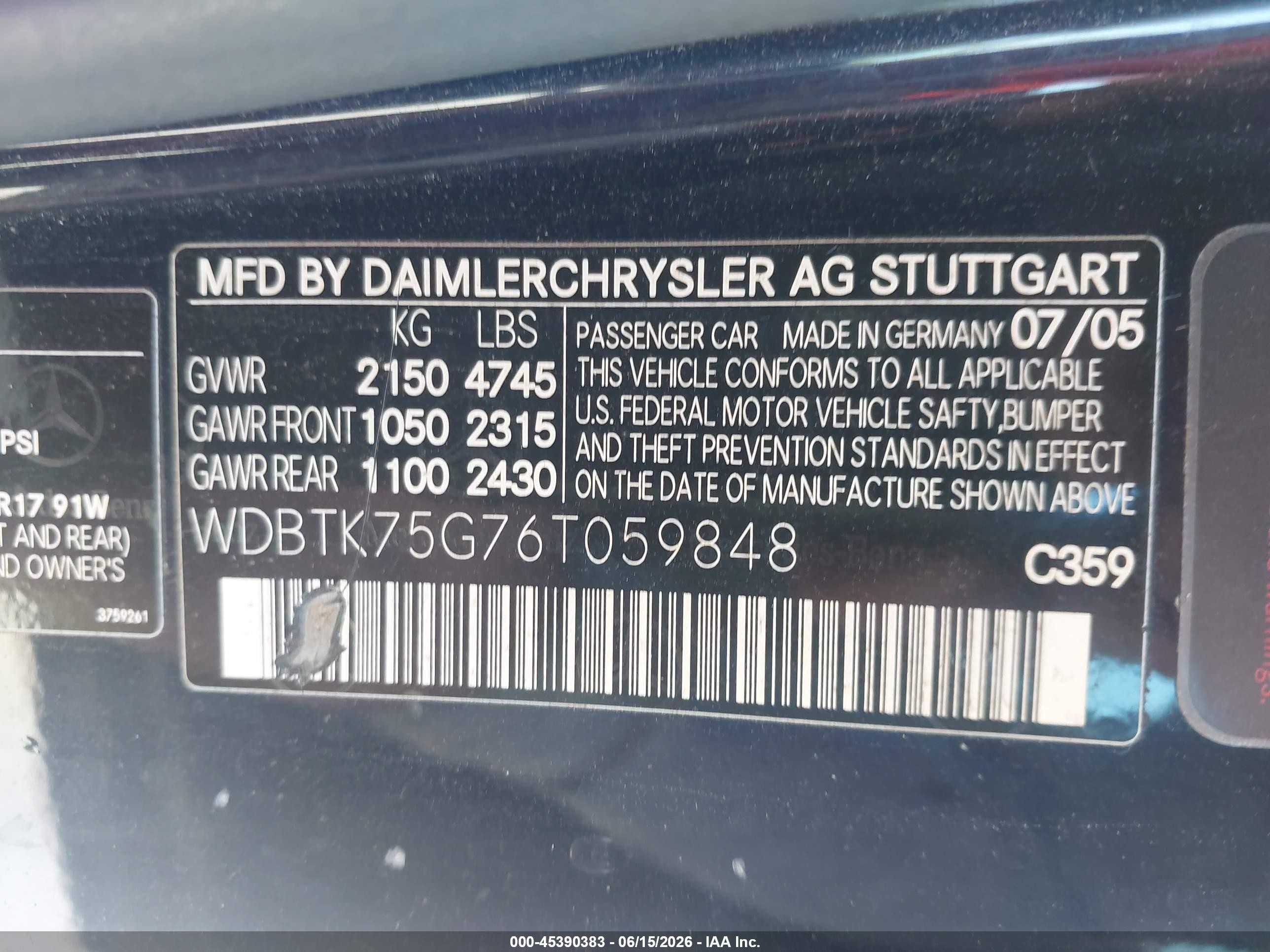 2006 Mercedes-benz Clk 500   Blue vin: WDBTK75G76T059848