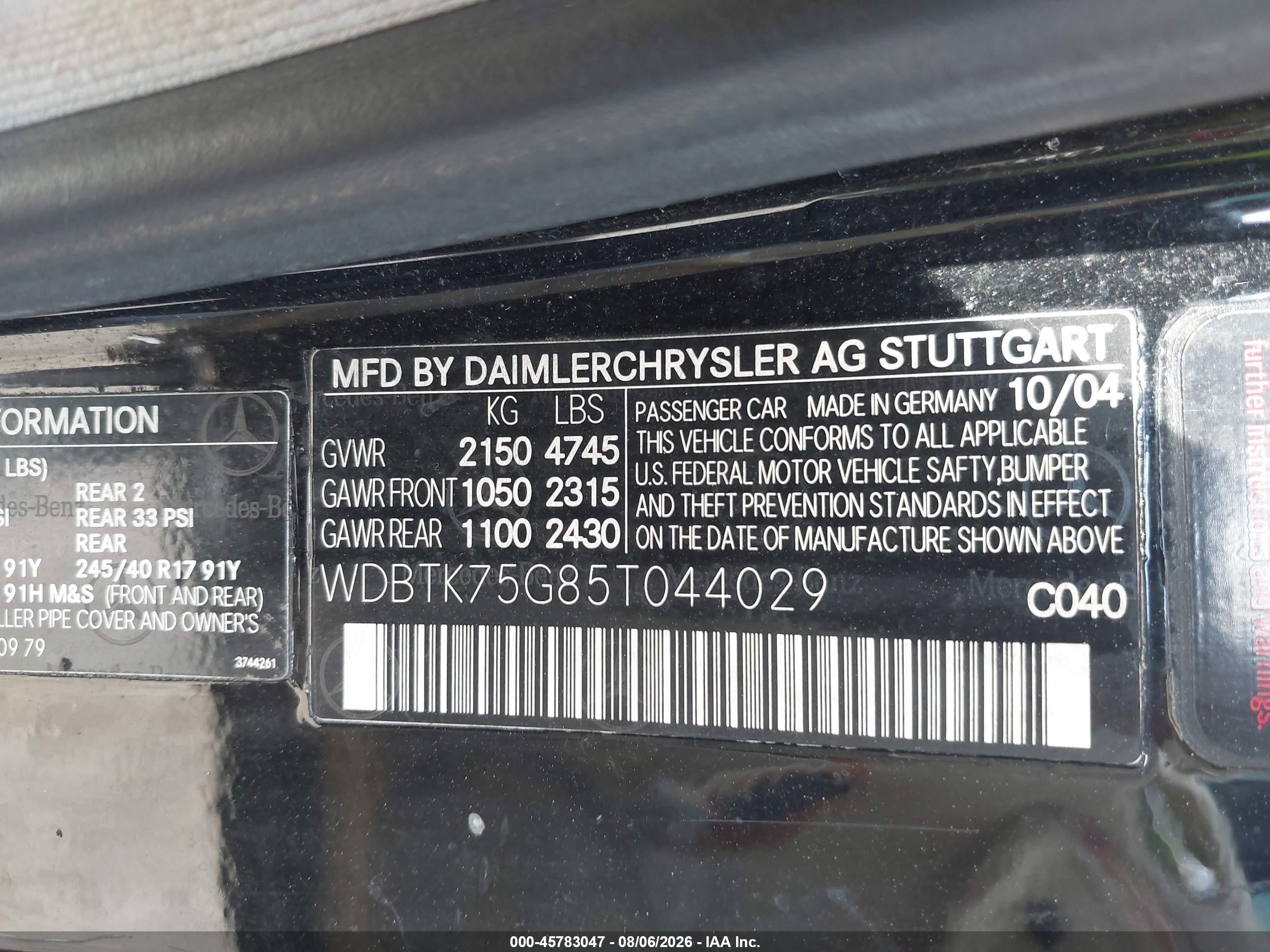 2005 Mercedes-benz Clk 500   Black vin: WDBTK75G85T044029