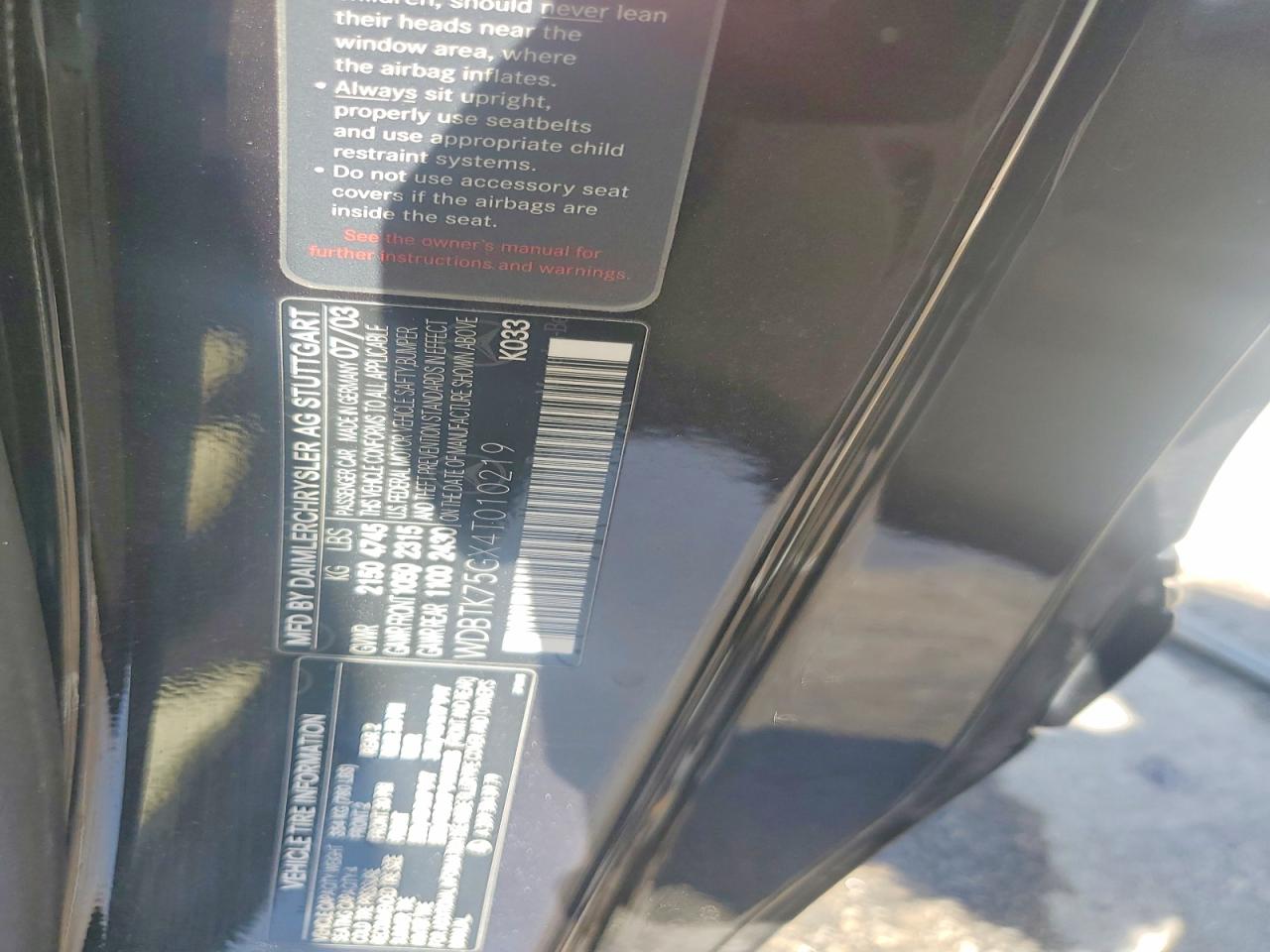 2004 Mercedes-benz Clk 500 Black vin: WDBTK75GX4T010219
