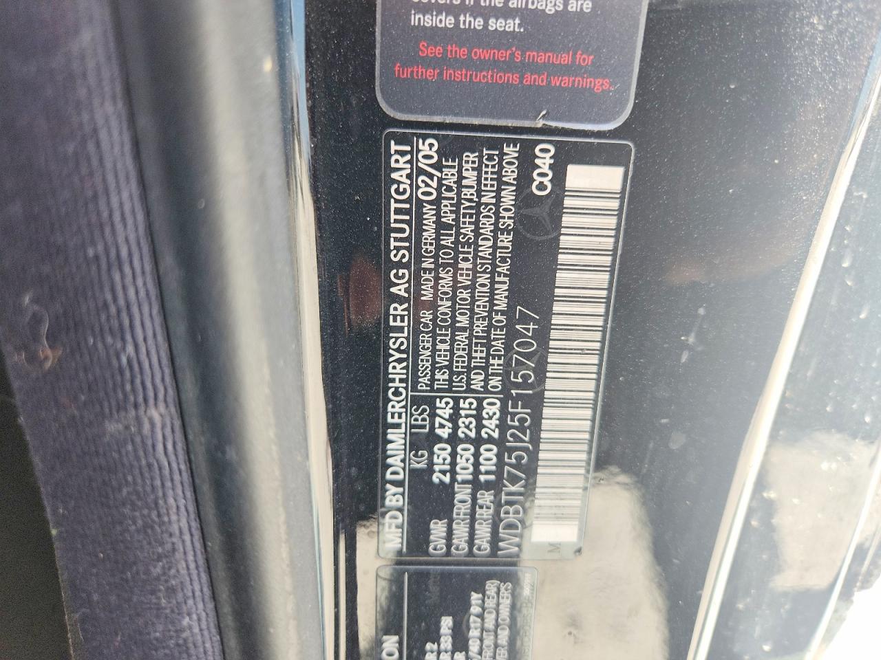 2005 Mercedes-benz Clk 500 Black vin: WDBTK75J25F157047