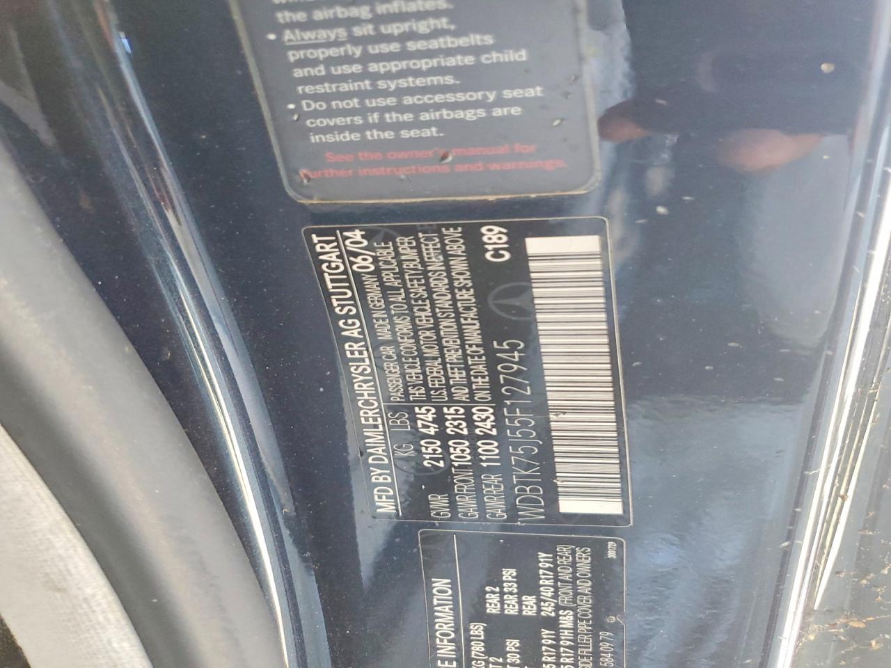 2005 Mercedes-benz Clk 500 Угольный vin: WDBTK75J55F127945