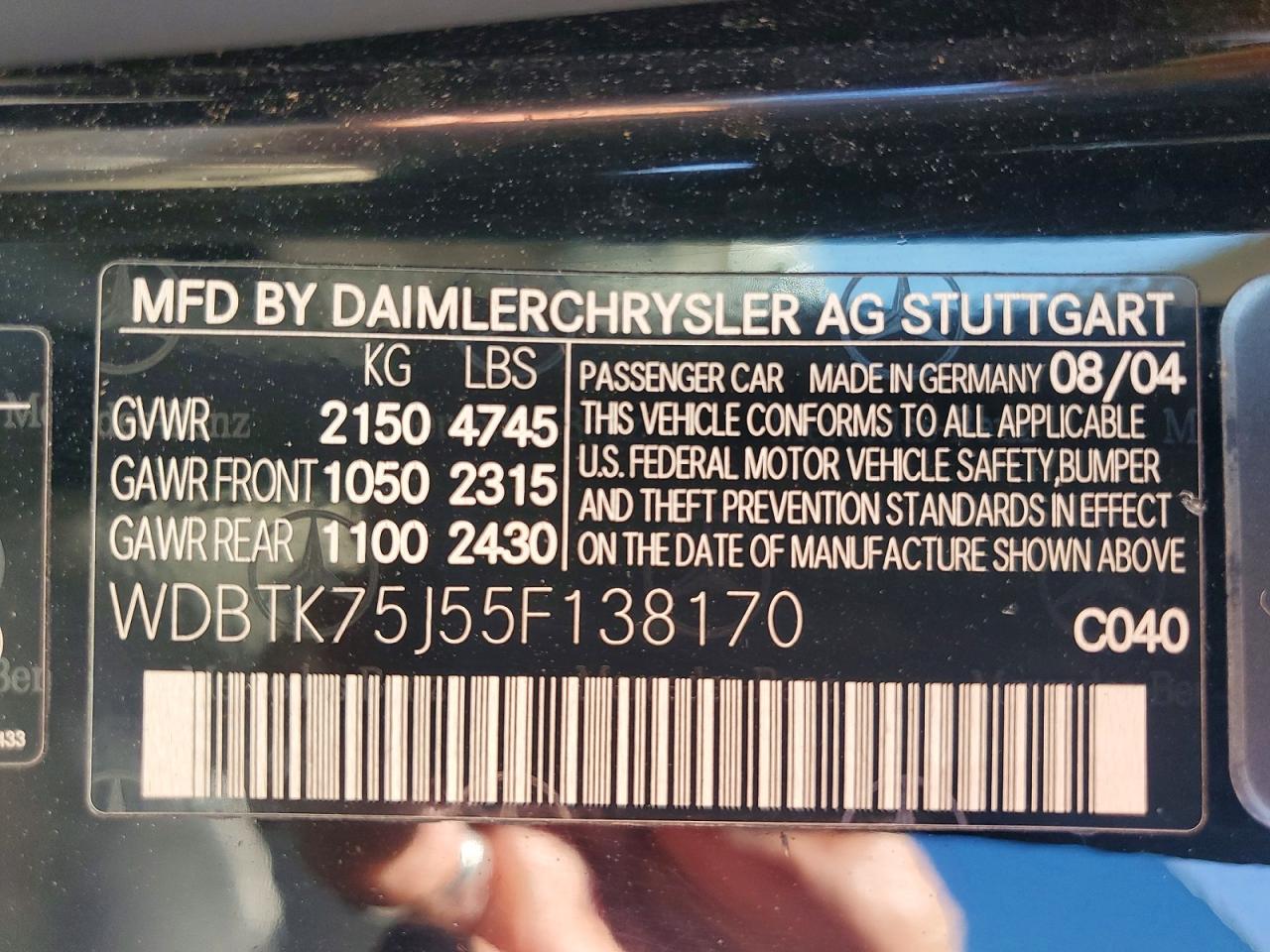 2005 Mercedes-benz Clk 500 Black vin: WDBTK75J55F138170