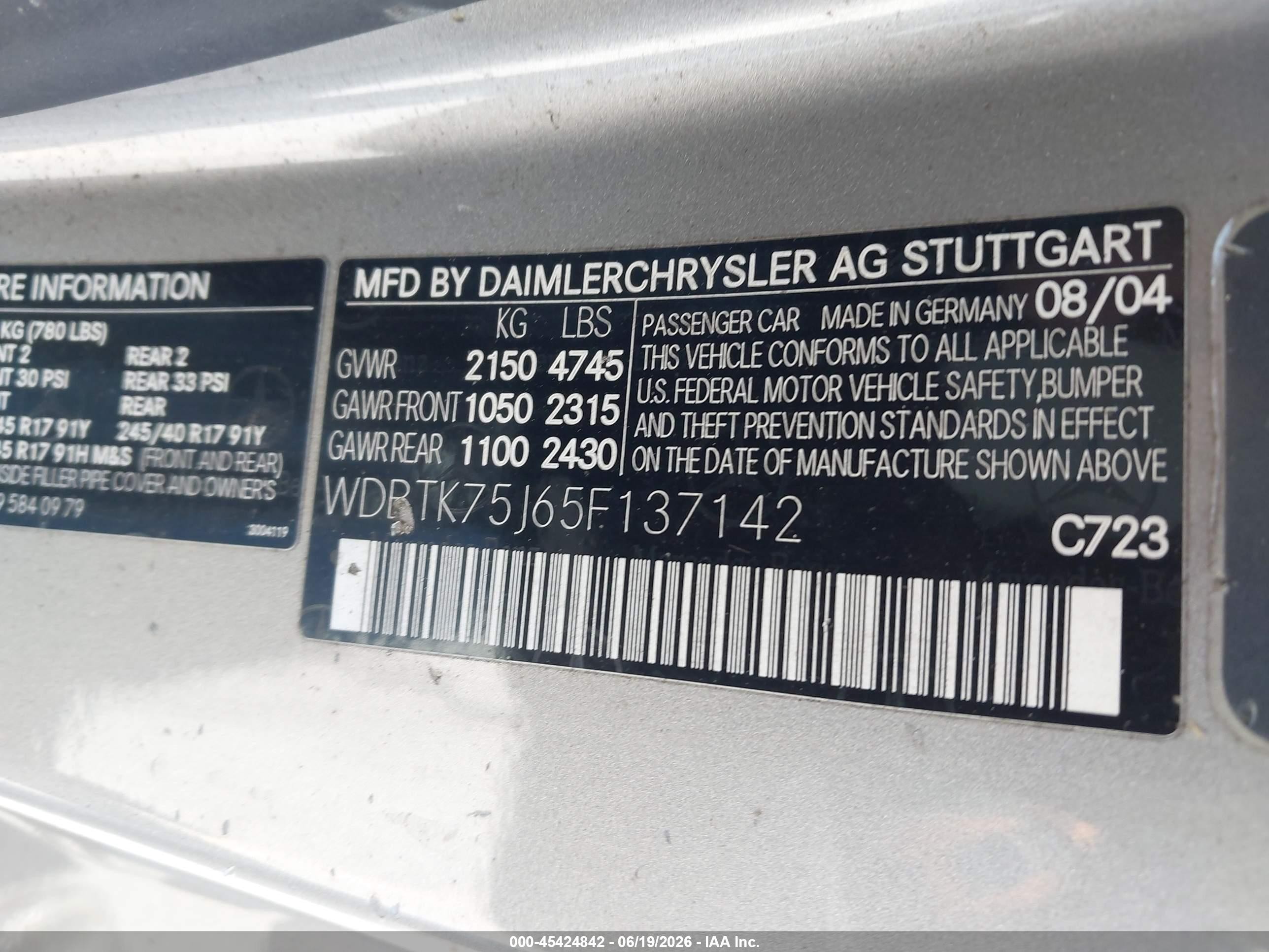 2005 Mercedes-benz Clk 500 Silver vin: WDBTK75J65F137142