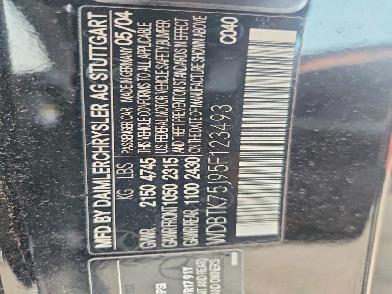 2005 Mercedes-benz Clk 500 Black vin: WDBTK75J95F123493