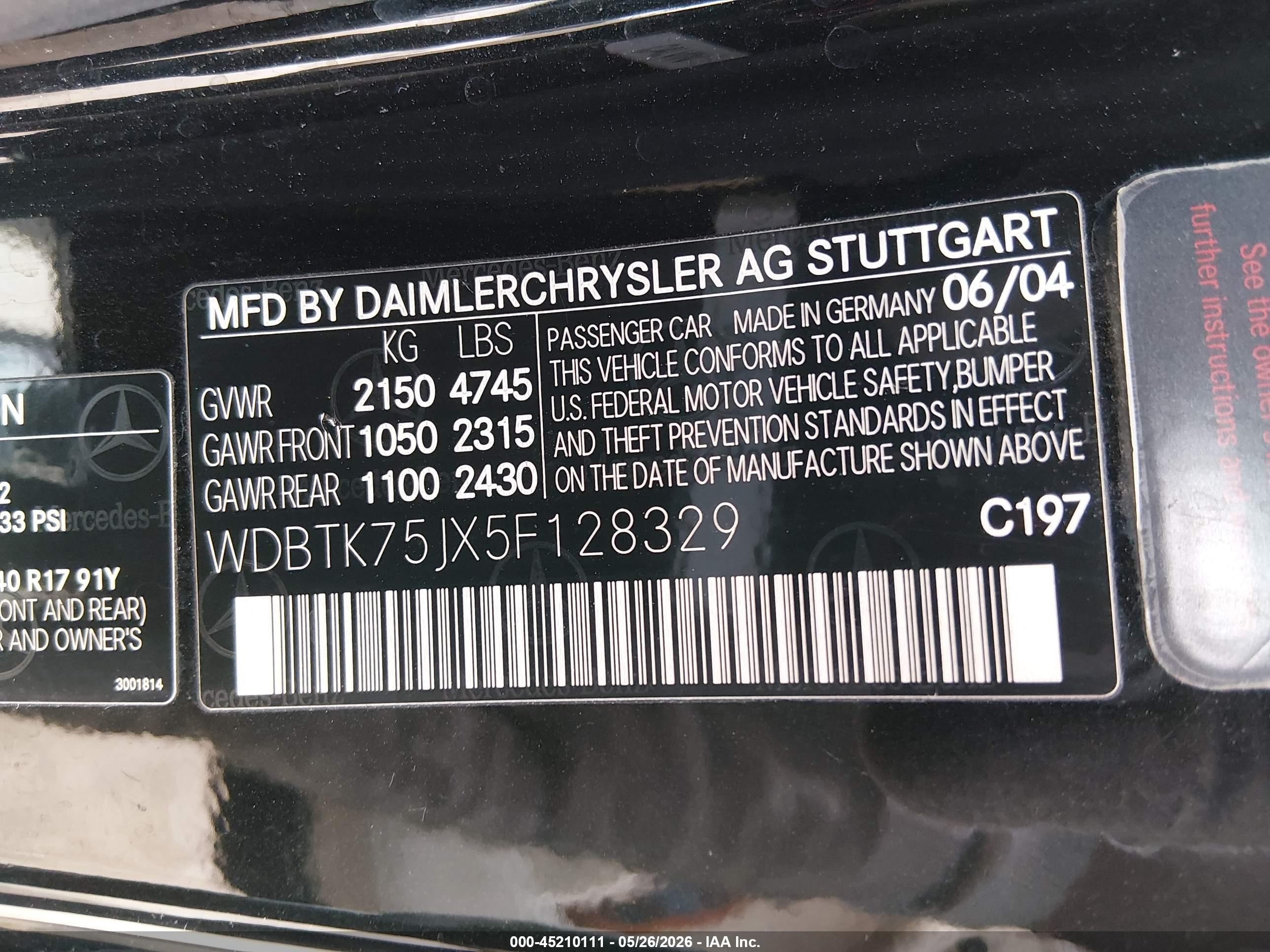 2005 Mercedes-benz Clk 500   Черный vin: WDBTK75JX5F128329