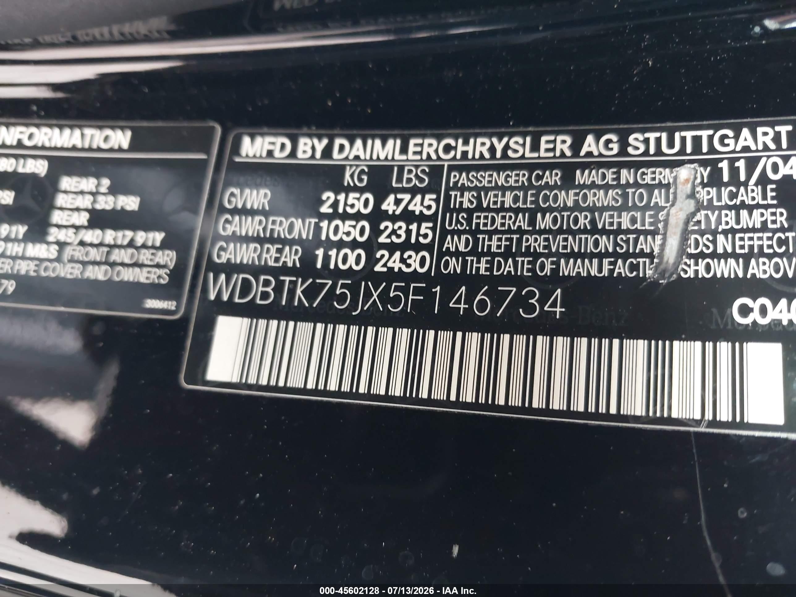 2005 Mercedes-benz Clk 500   Black vin: WDBTK75JX5F146734
