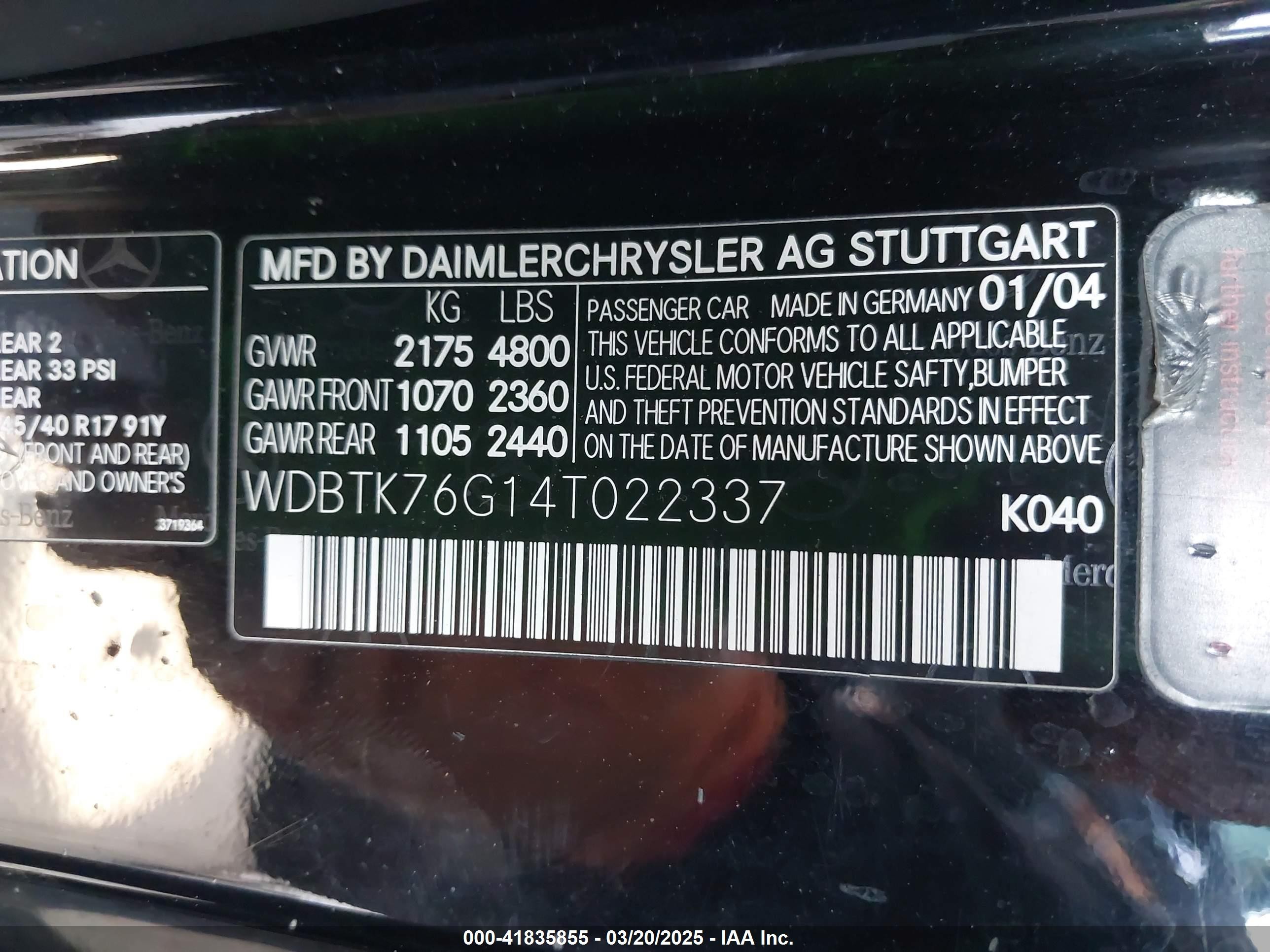 2004 Mercedes-benz Clk 55 Amg   Black vin: WDBTK76G14T022337