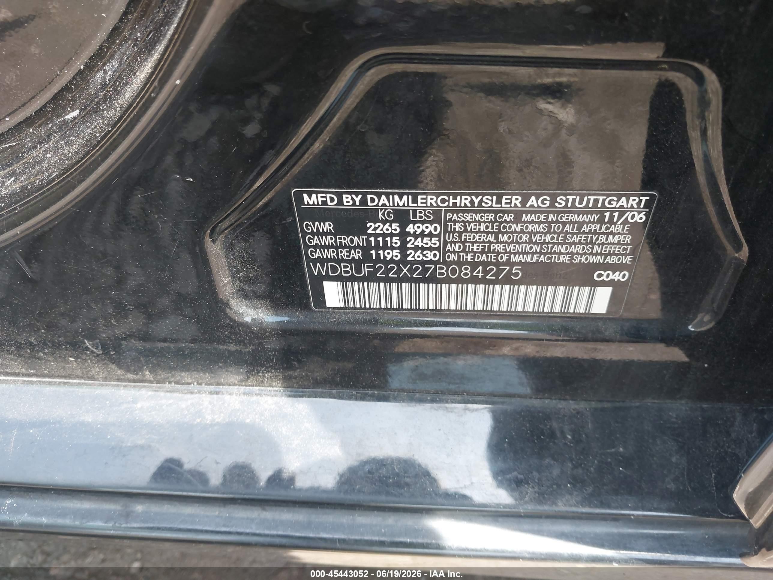 2007 Mercedes-benz E 320 Bluetec   Black vin: WDBUF22X27B084275