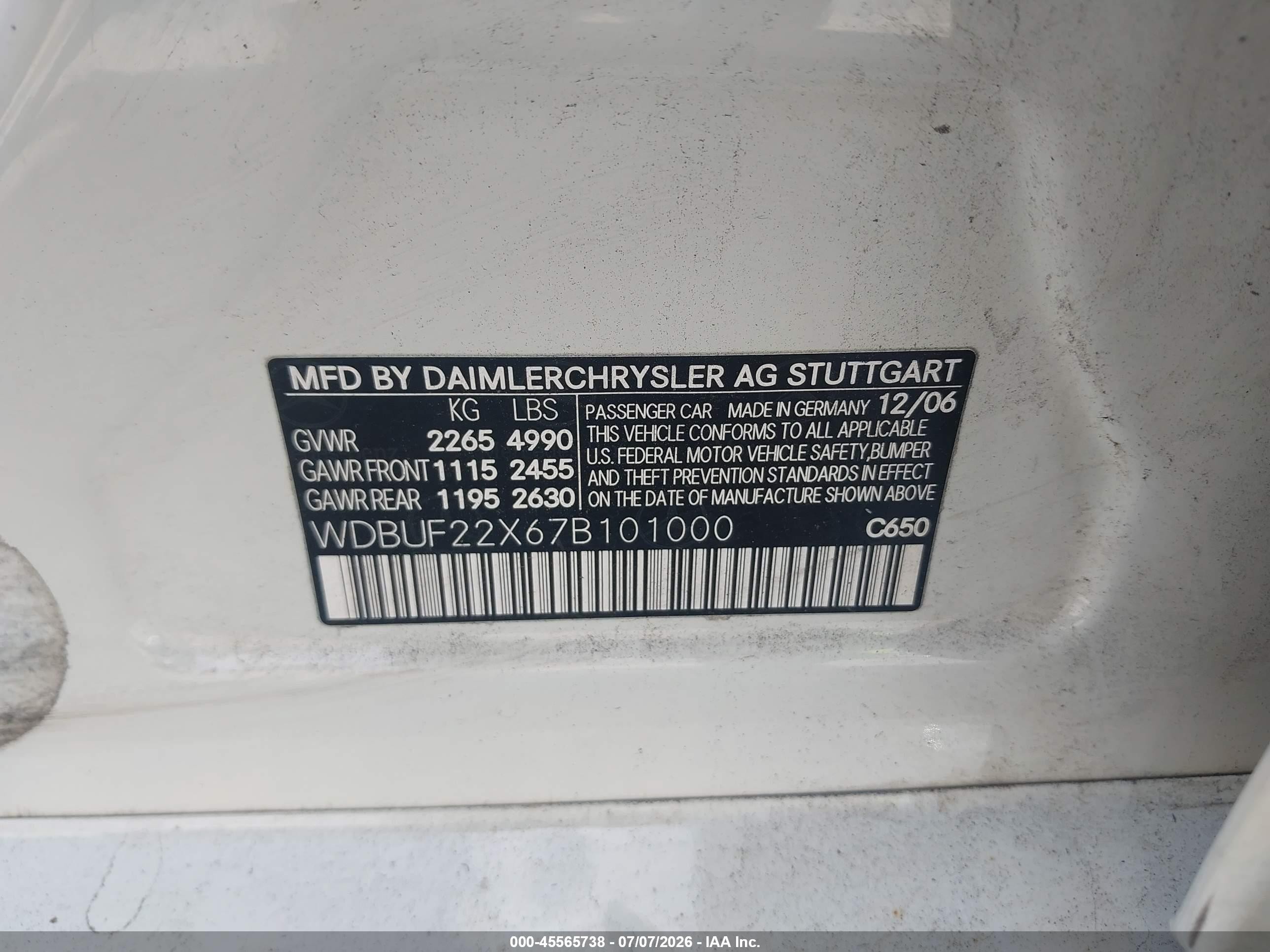 2007 Mercedes-benz E 320 Bluetec   White vin: WDBUF22X67B101000