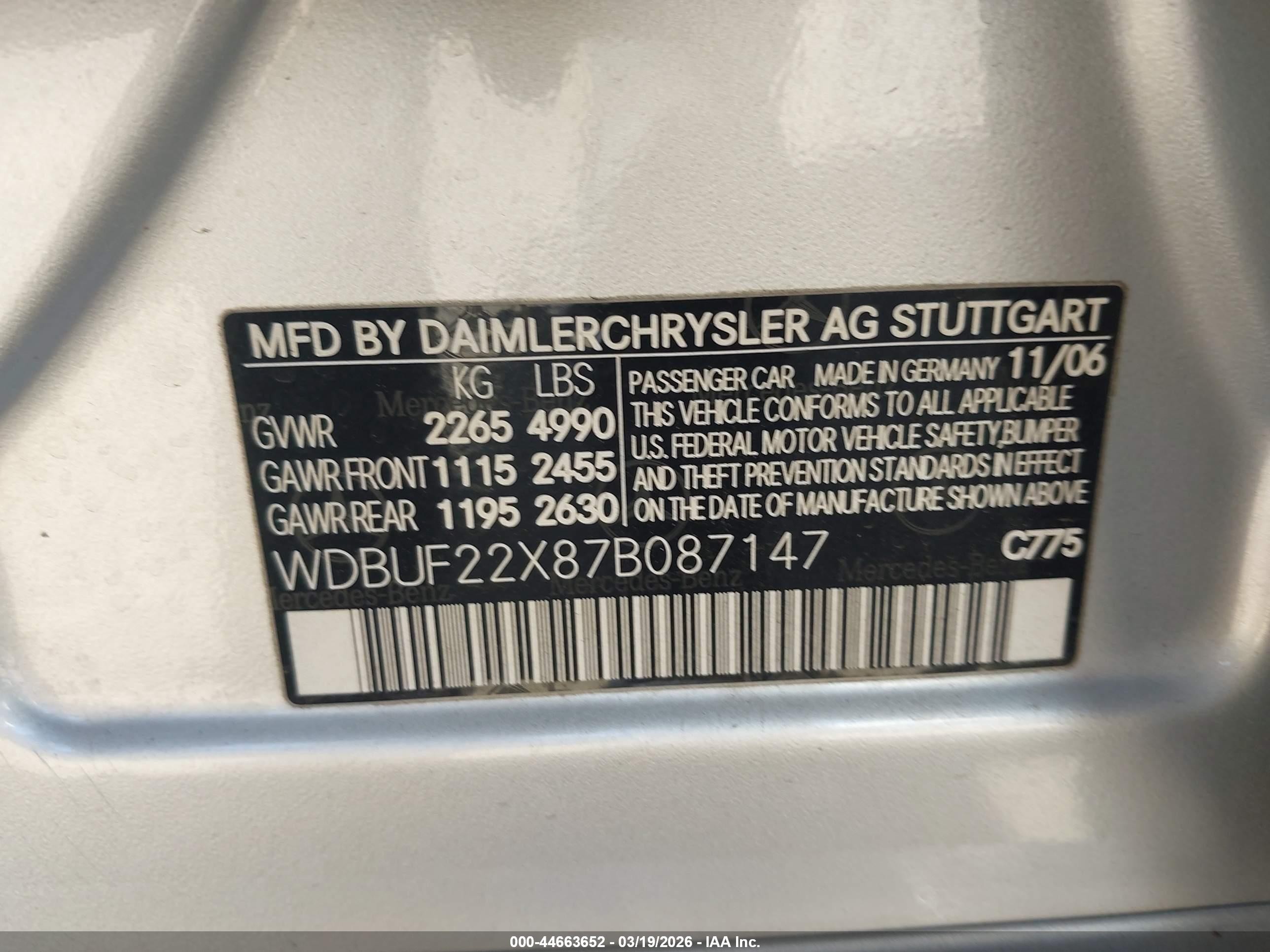 2007 Mercedes-benz E 320 Bluetec   Серебряный vin: WDBUF22X87B087147