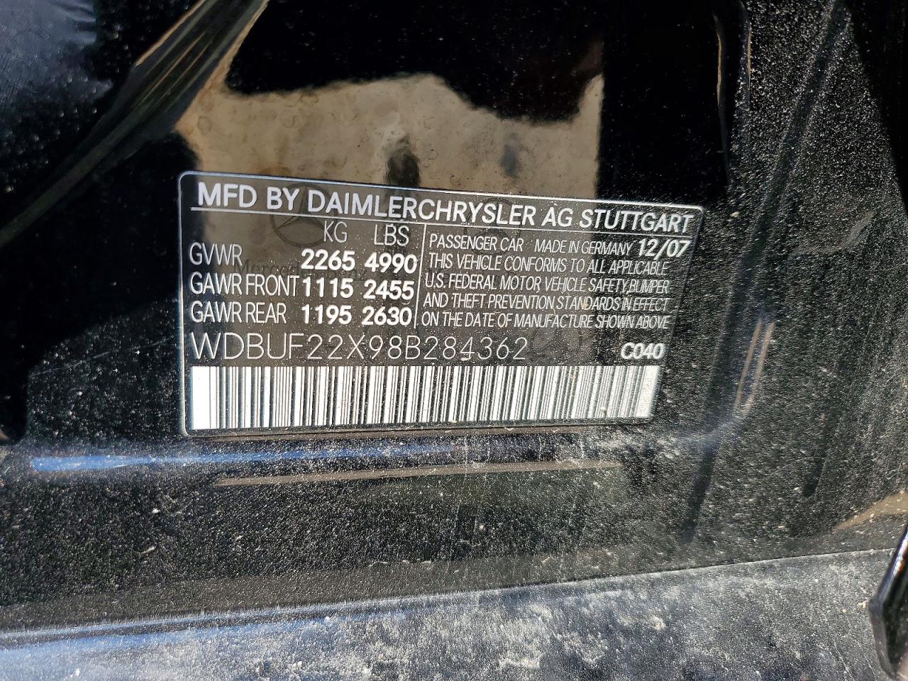 2008 Mercedes-benz E 320 Cdi Black vin: WDBUF22X98B284362