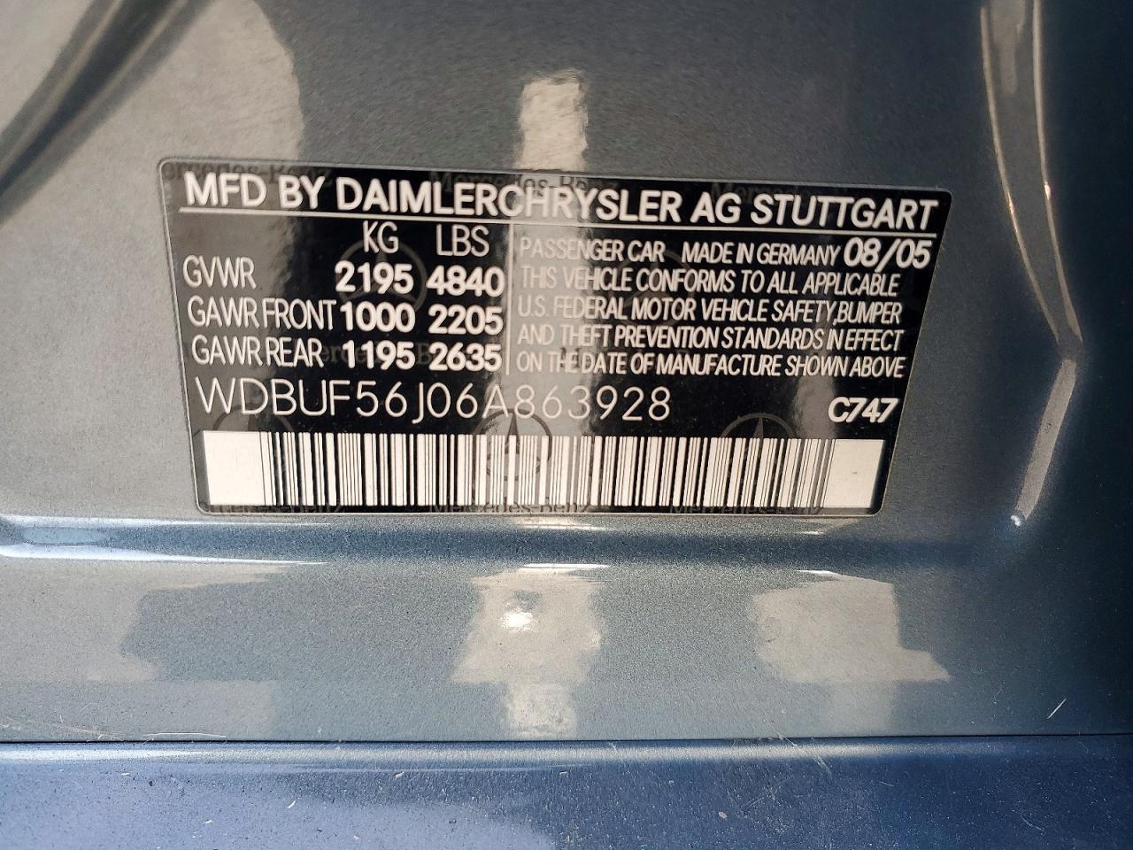 2006 Mercedes-benz E 350 Turquoise vin: WDBUF56J06A863928