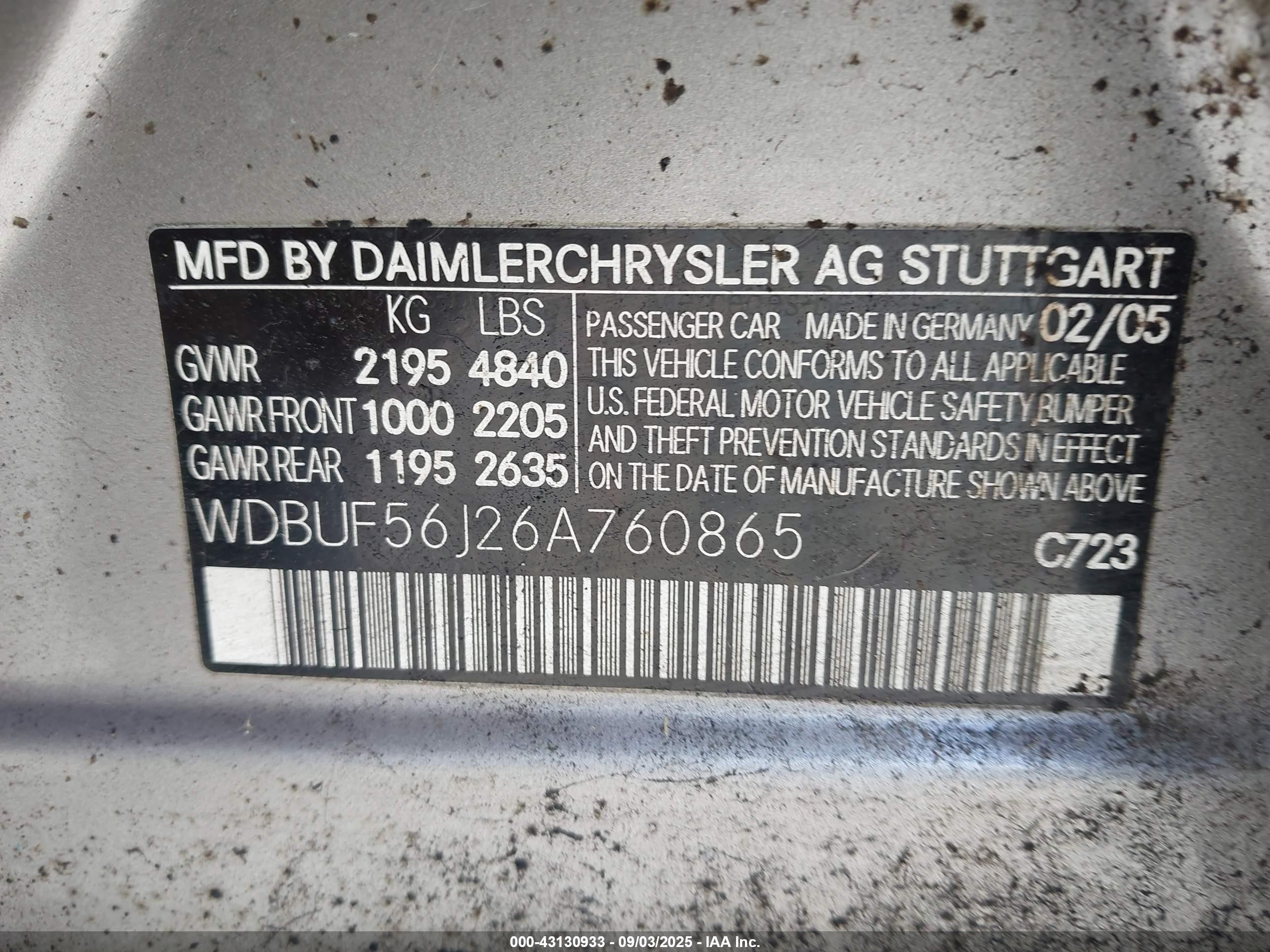 2006 Mercedes-benz E 350   Champagne vin: WDBUF56J26A760865